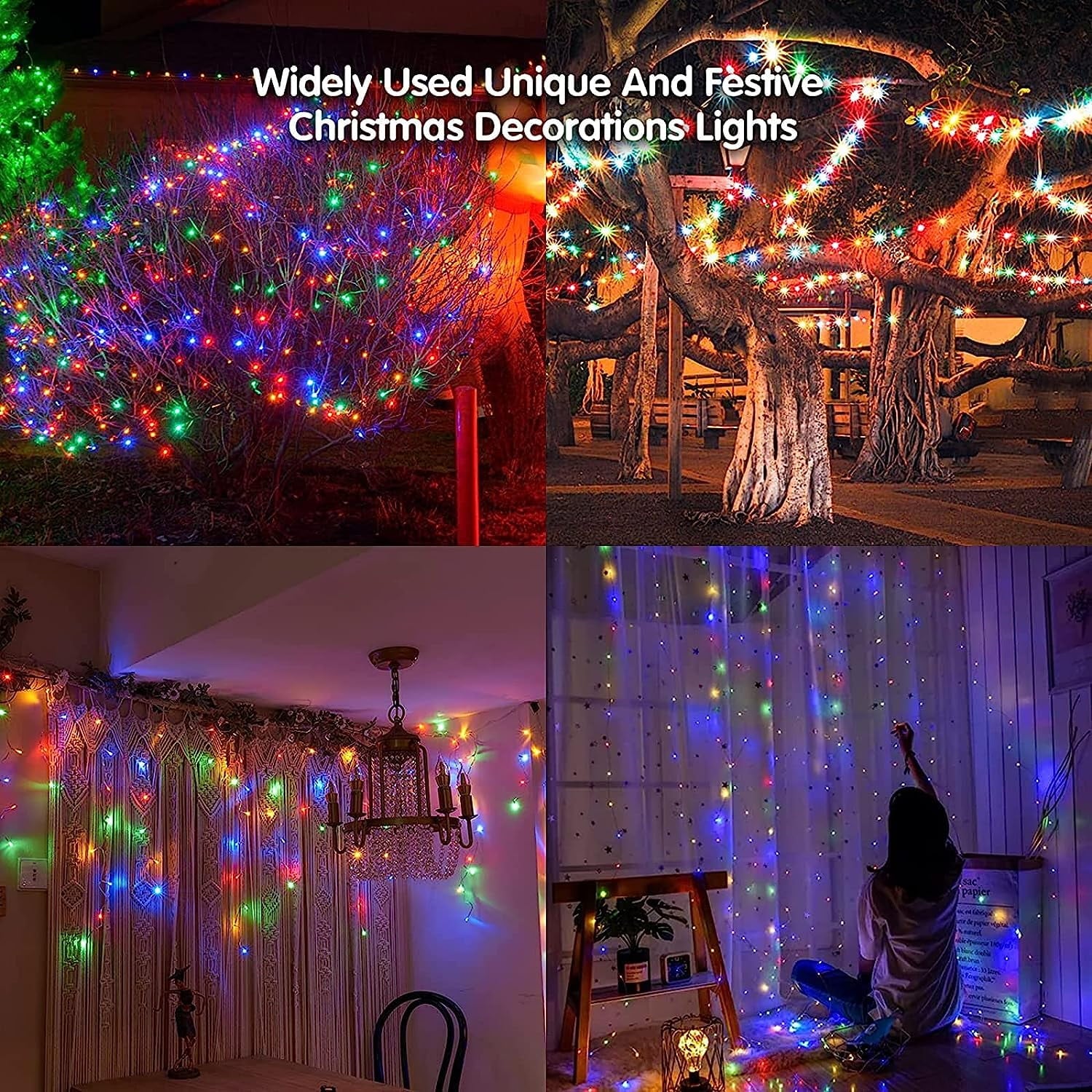Zizin 32.8FT 300LED Christmas Lights Outdoor Decorations String Decor Wedding Party festival Multicolor