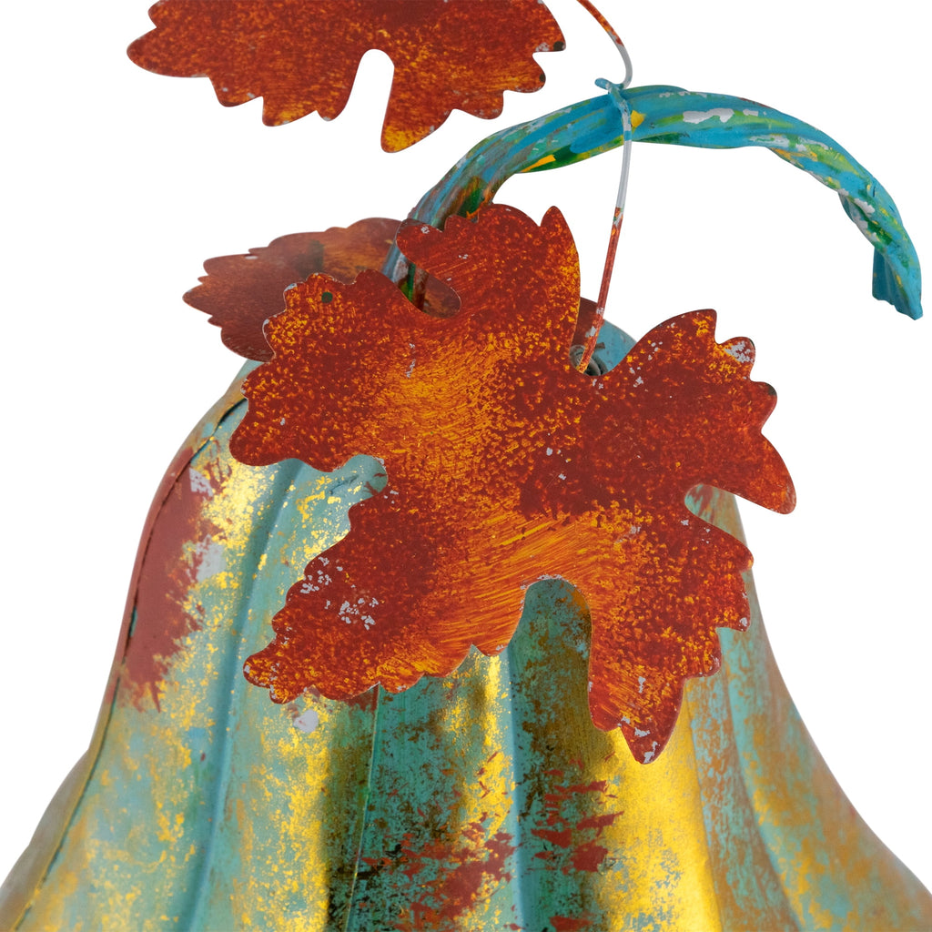 Northlight 14" Orange and Gold Elongated Autumn Pumpkin Metal Tabletop Decoration