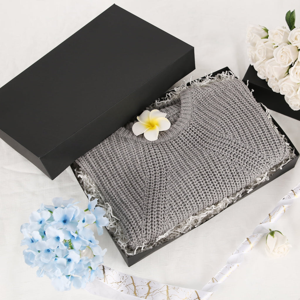 PKGSMART 12 Gift Boxes with Lids, 14.5x9.5x2 inches, Black Shirt Boxes for Wrapping