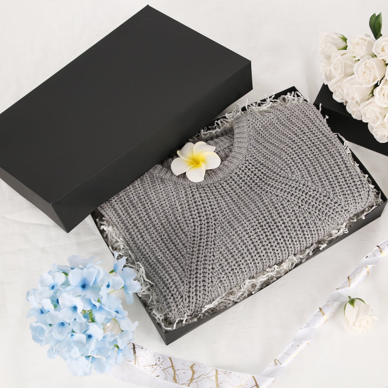 PKGSMART 12 Gift Boxes with Lids, 14.5x9.5x2 inches, Black Shirt Boxes for Wrapping