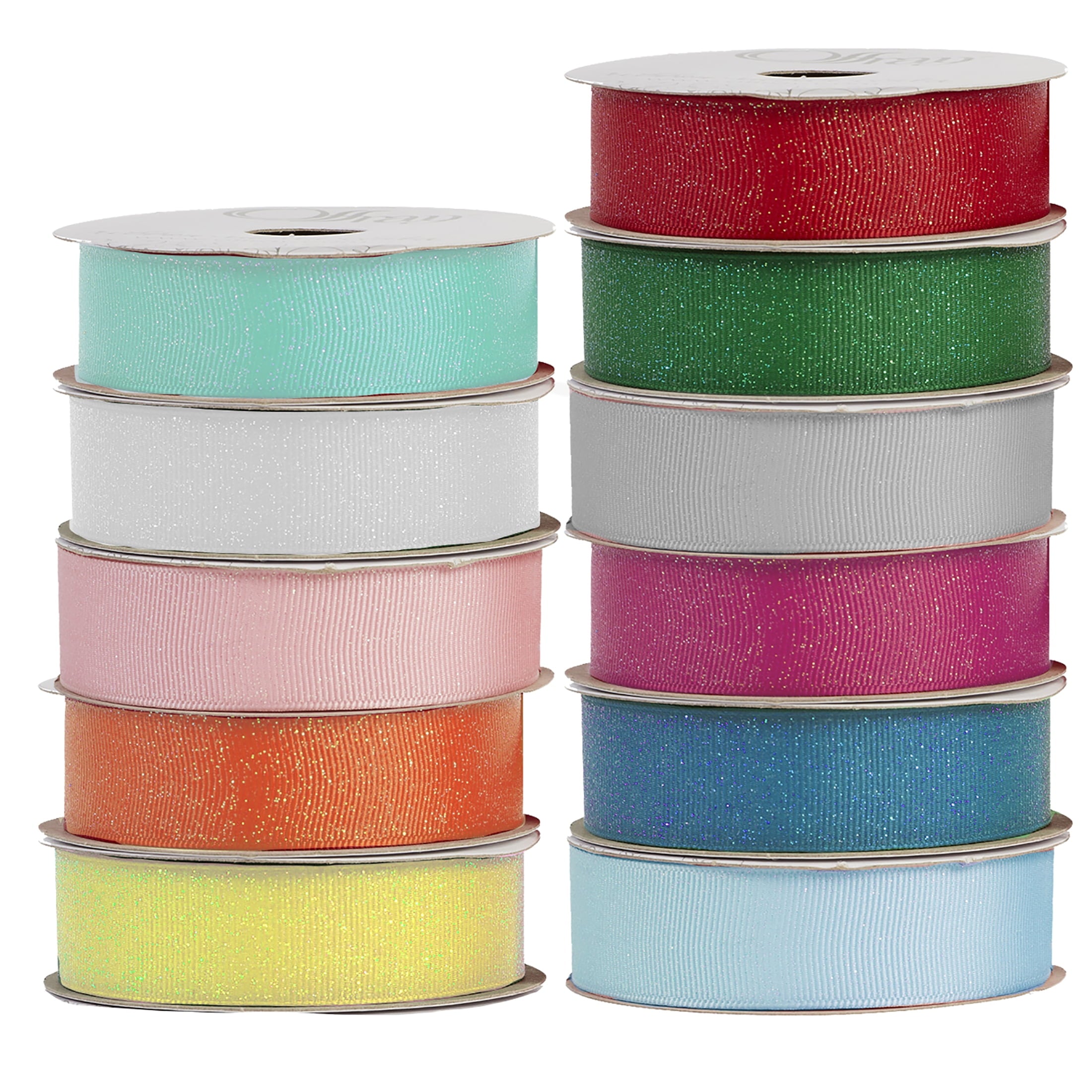 (7 pack) Offray Ribbon, Aqua Blue 7/8 inch Grosgrain Glitter Polyester Ribbon, 9 feet