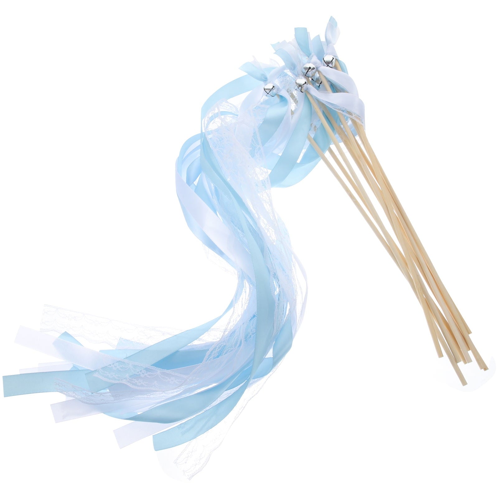 Worgeous 40 pcs Lace Ribbons Streamers Ribbon Wand Sticks Wedding Streamers with Bells Fairy Sticks Wands