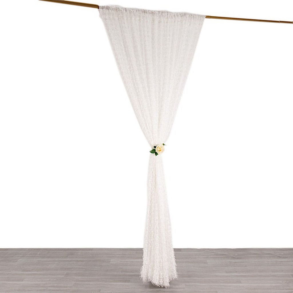 BalsaCircle 8x8 feet White Shaggy Fringe Polyester Backdrop Curtain Panel Party Events Home Decorations Supplies
