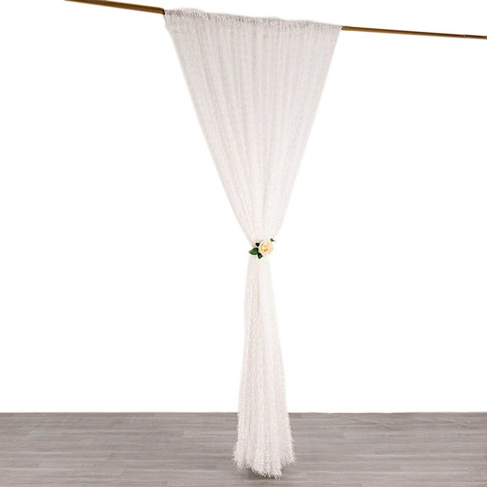 BalsaCircle 8x8 feet White Shaggy Fringe Polyester Backdrop Curtain Panel Party Events Home Decorations Supplies