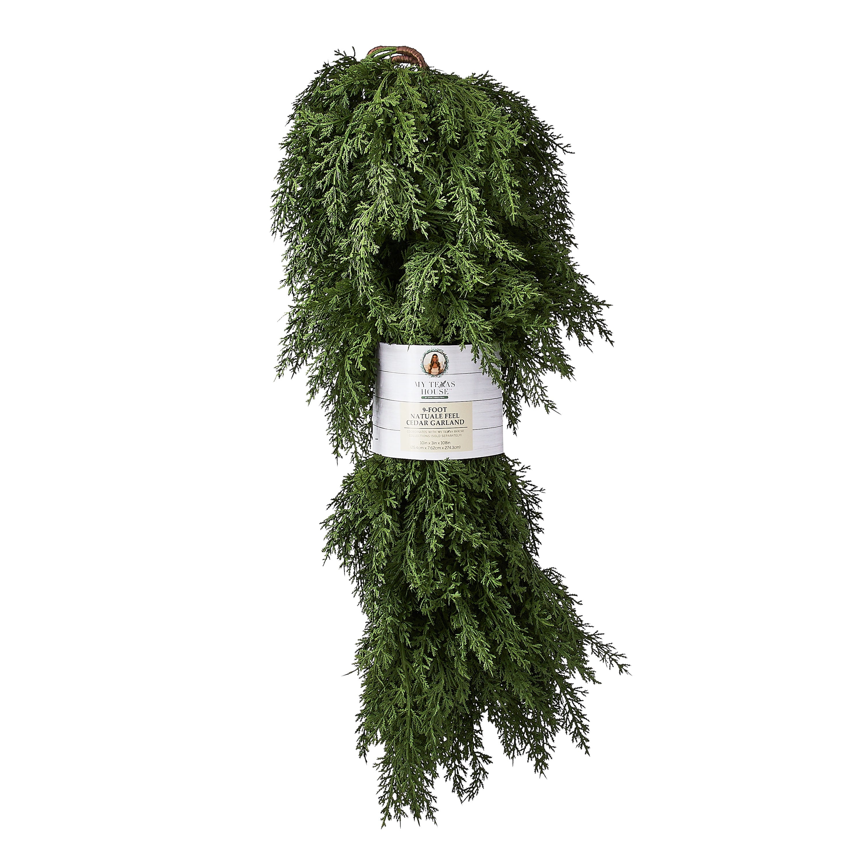 My Texas House 9ft Non-lit Natural Feel Cedar Green Artificial Christmas Garland, Soft PE