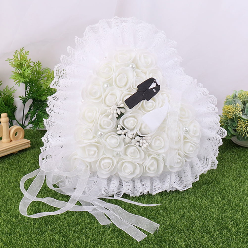 PENIKOKO Floral Lace Ring Bearer Pillow White Reusable for Wedding Events