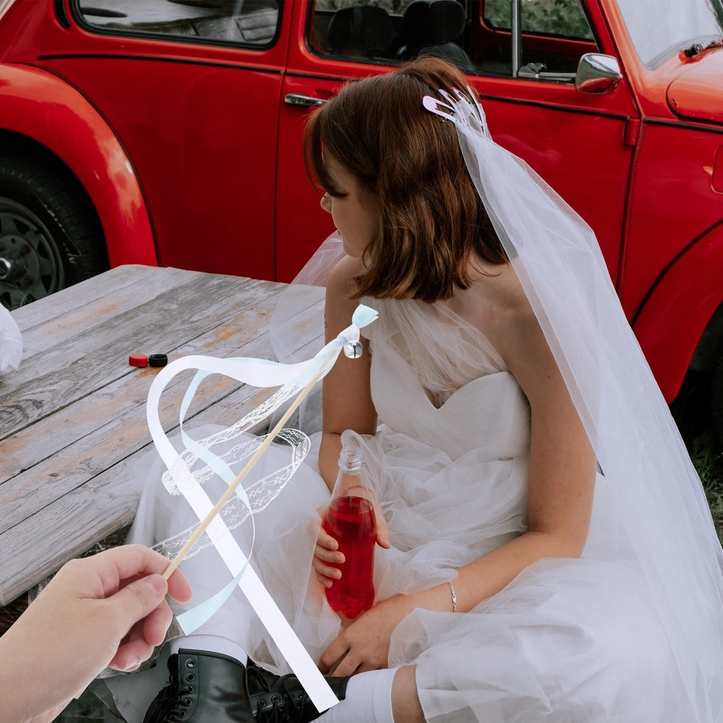 Worgeous 40 pcs Lace Ribbons Streamers Ribbon Wand Sticks Wedding Streamers with Bells Fairy Sticks Wands