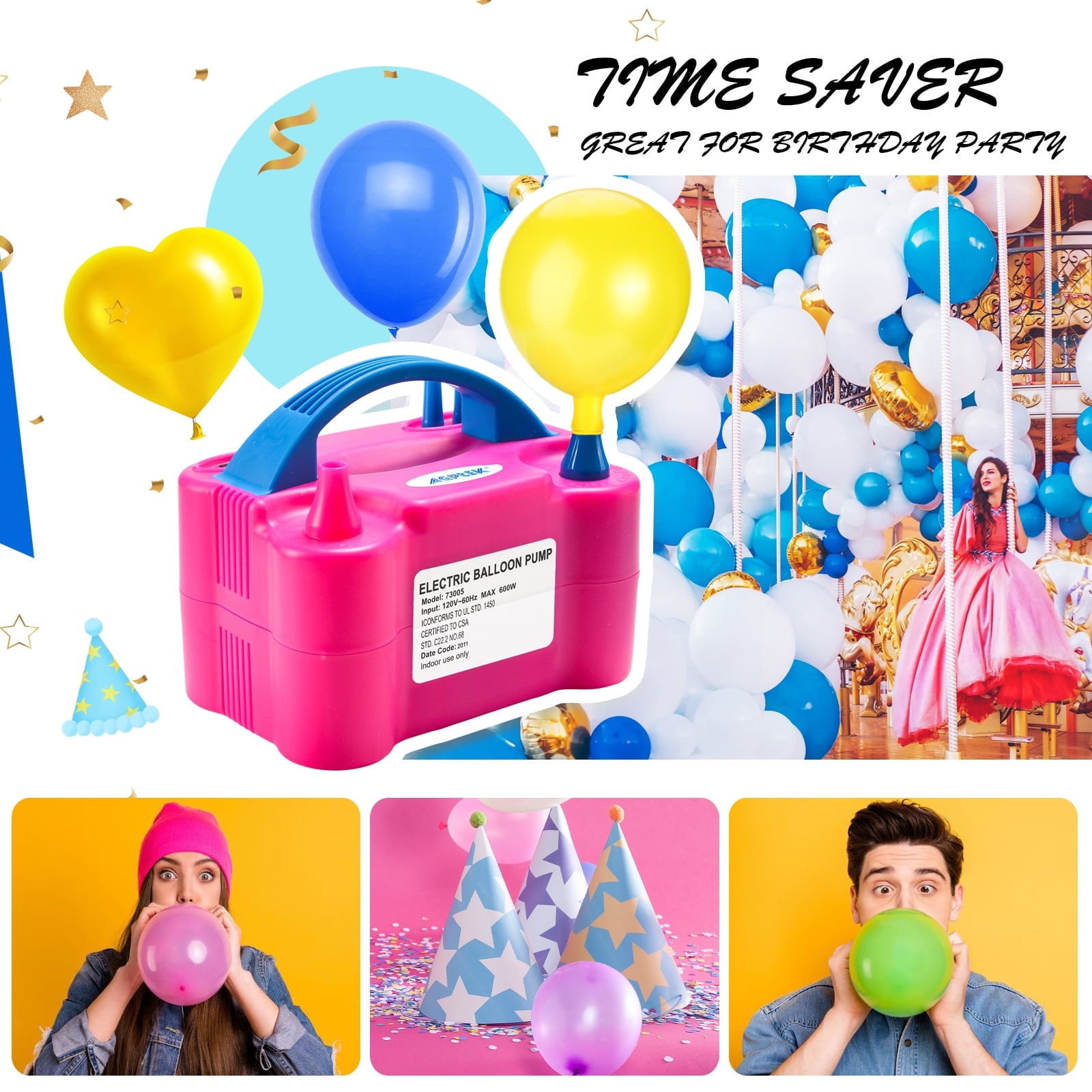 AGPTEK 110V 600W Electric Air Balloon Pump Dual Nozzle Inflator/Blower for Party Decoration