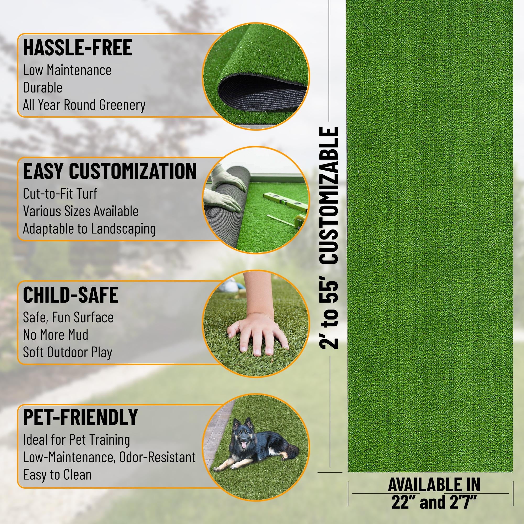 Ottomanson Waterproof Artificial Grass 2x6 Indoor Runner Rug Fake Grass for Patio, 22" x 6', Green
