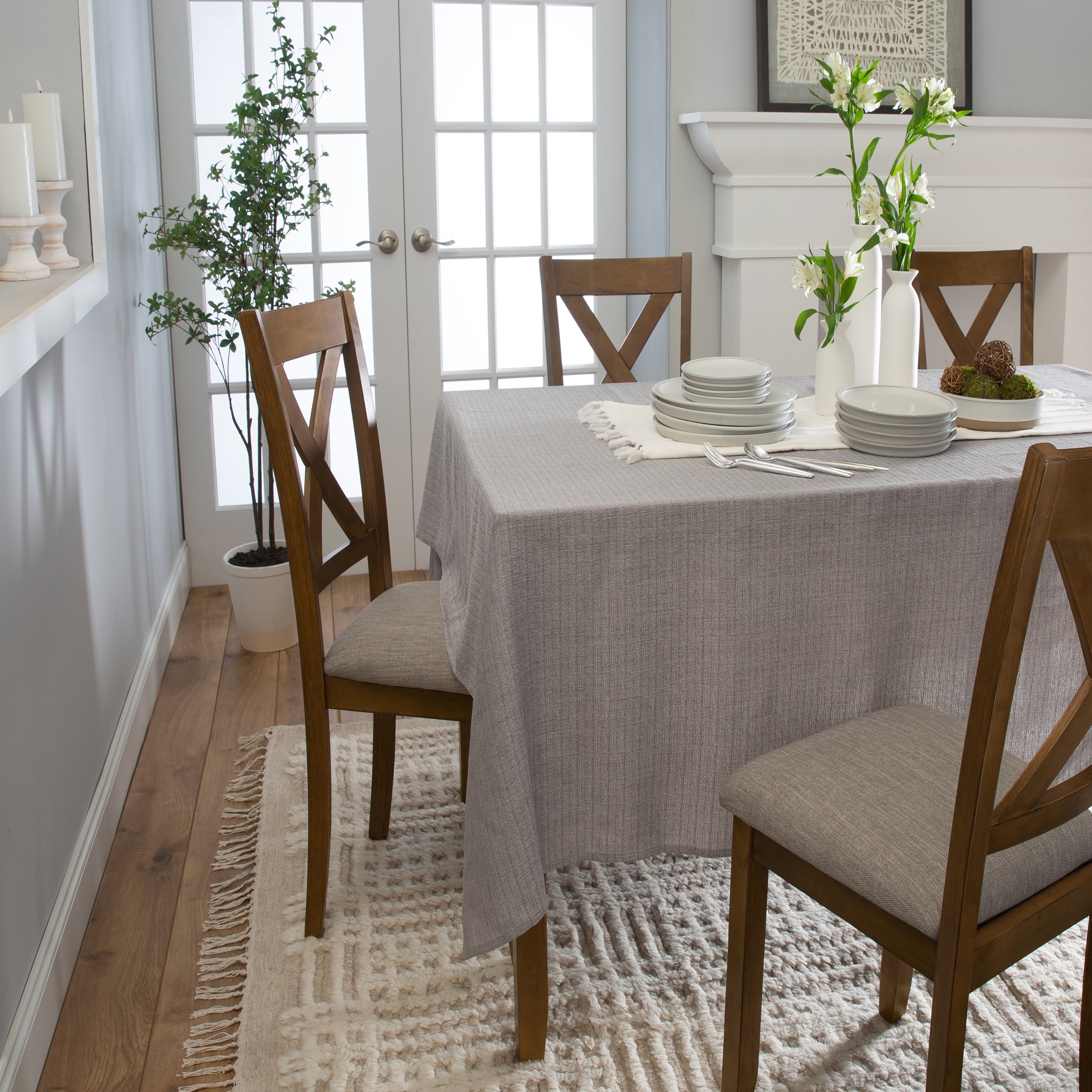 Home Details Chic & Rustic 70"x 144" Rectangle Polyester Tablecloth in Silver