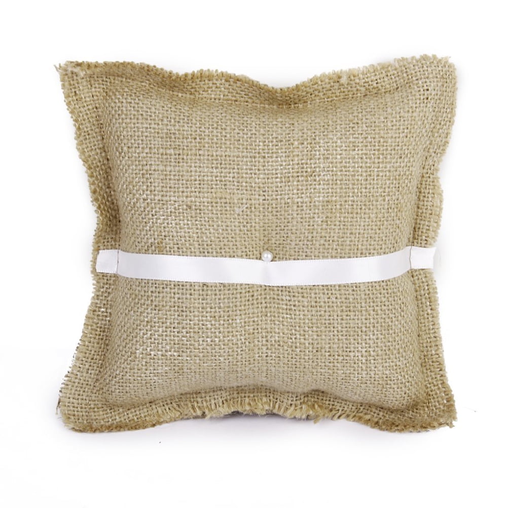 WORGEOUS Bridal Wedding Ceremony Jute Pocket Ring Bearer Pillow Cushion