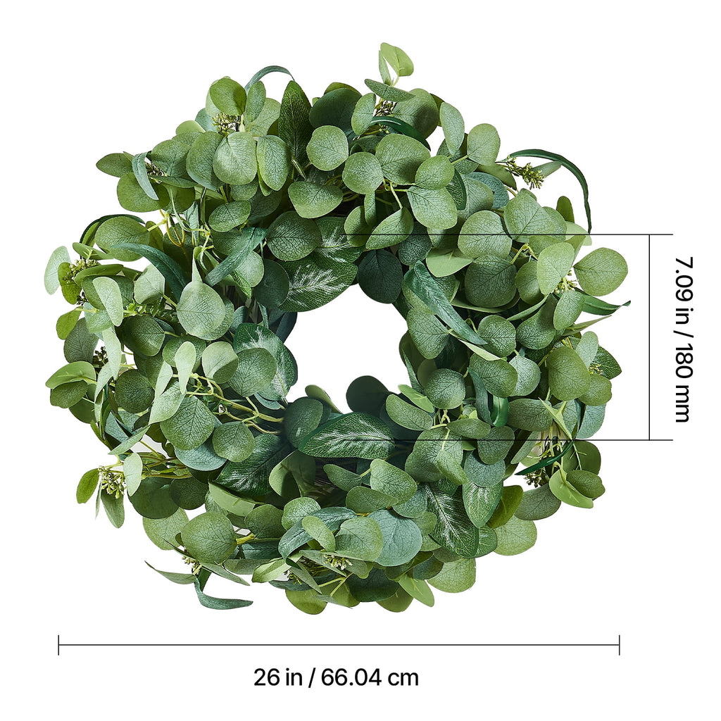KFFKFF Synthetic Ornamental Garland, 26 inches, Verdant, Adorned with Eucalyptus Foliage, Berries, Spiky Twigs, Perennial Garland for All Seasons Residential Wall Window Celebration Adornments