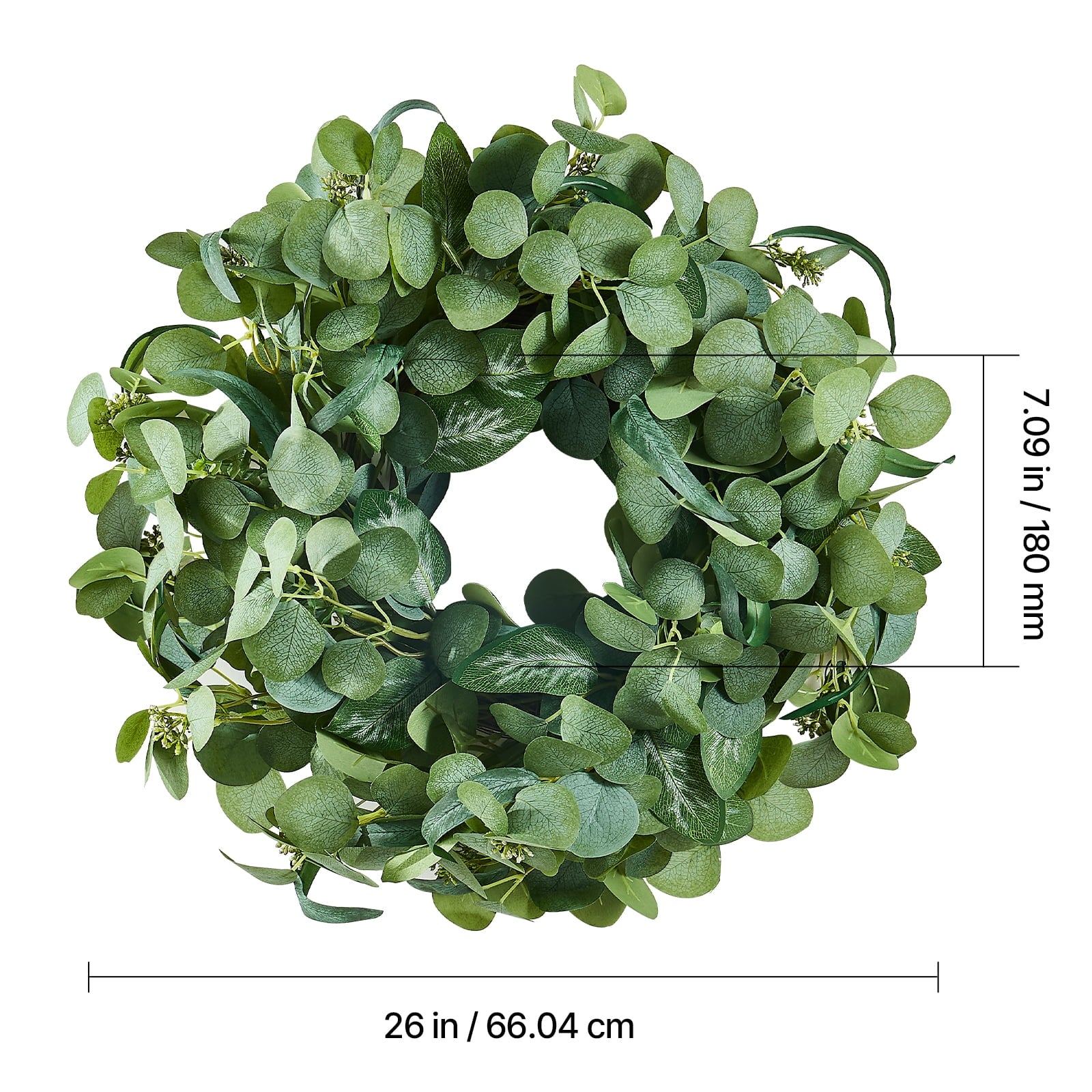 KFFKFF Synthetic Ornamental Garland, 26 inches, Verdant, Adorned with Eucalyptus Foliage, Berries, Spiky Twigs, Perennial Garland for All Seasons Residential Wall Window Celebration Adornments