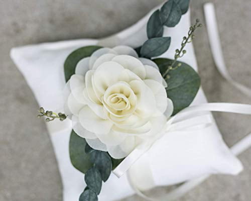 Ring Bearer Pillow - Ivory Linen-look Ring Bearer Pillow - Wedding Ring Pillow - Modern Ring Bearer Cushion with Eucalyptus Greenery by