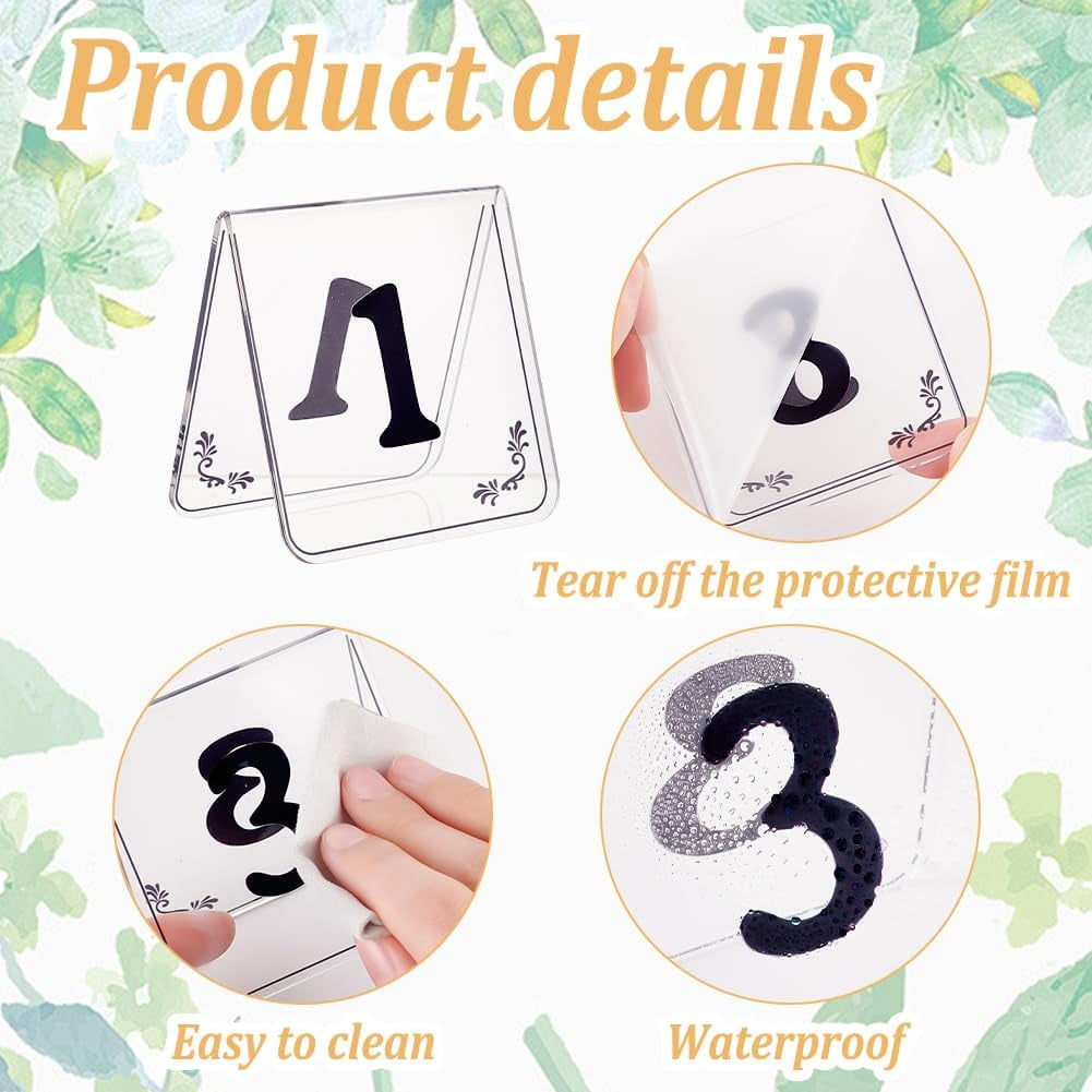 50pcs Tent Style Acrylic Table Numbers Signs 1-50 Double Sided Clear Table Numbers Signs Acrylic Tent Table Numbers Stands Signs Wedding Table Numbers for Wedding Party Banquets Receptions