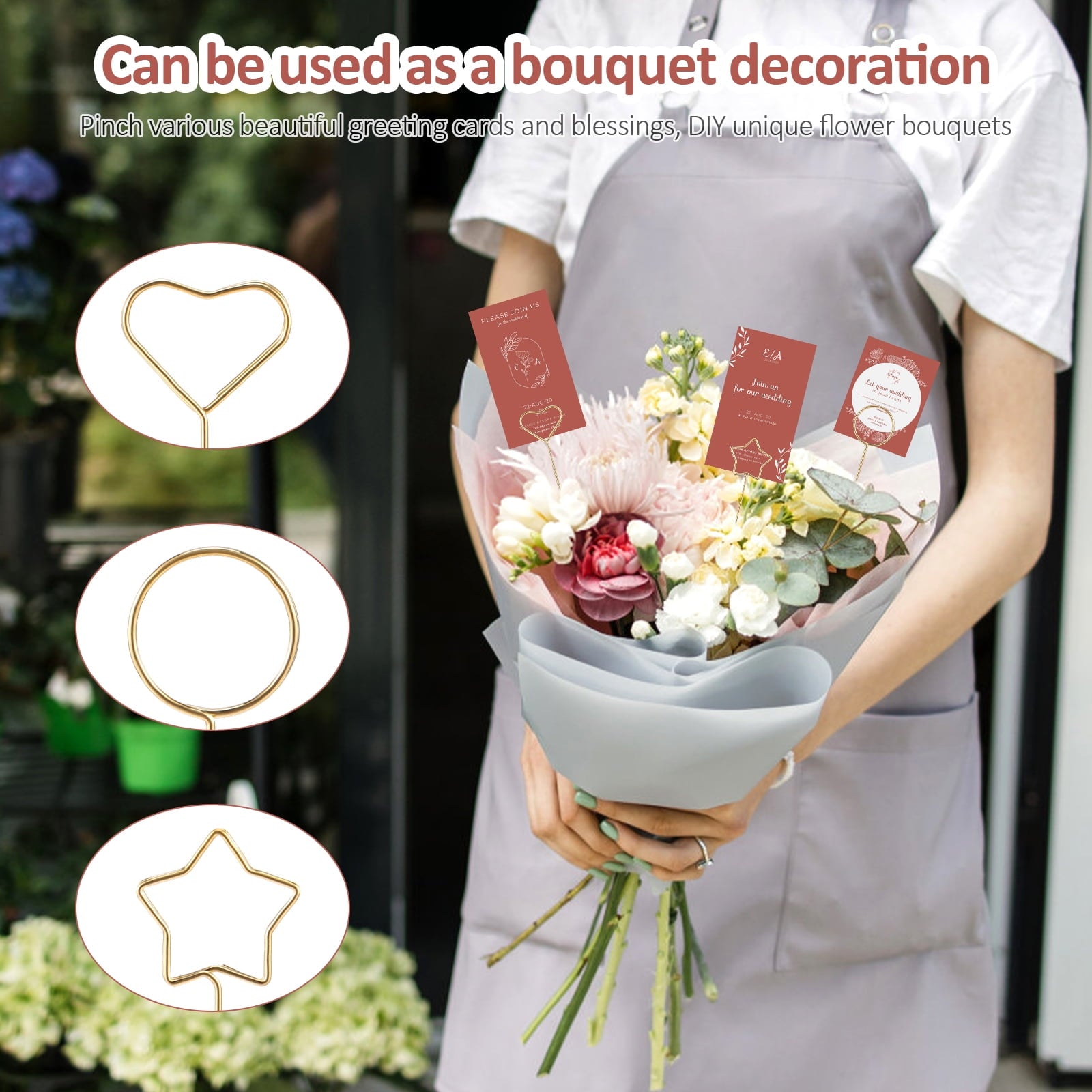 60 Pcs Floral Pick Card Holder Metal Wire Floral Place Card Holder 12.6 Inches Table Number Picture Holder Exquisite Gift Card Holder Sticks for Wedding Party Gatherings