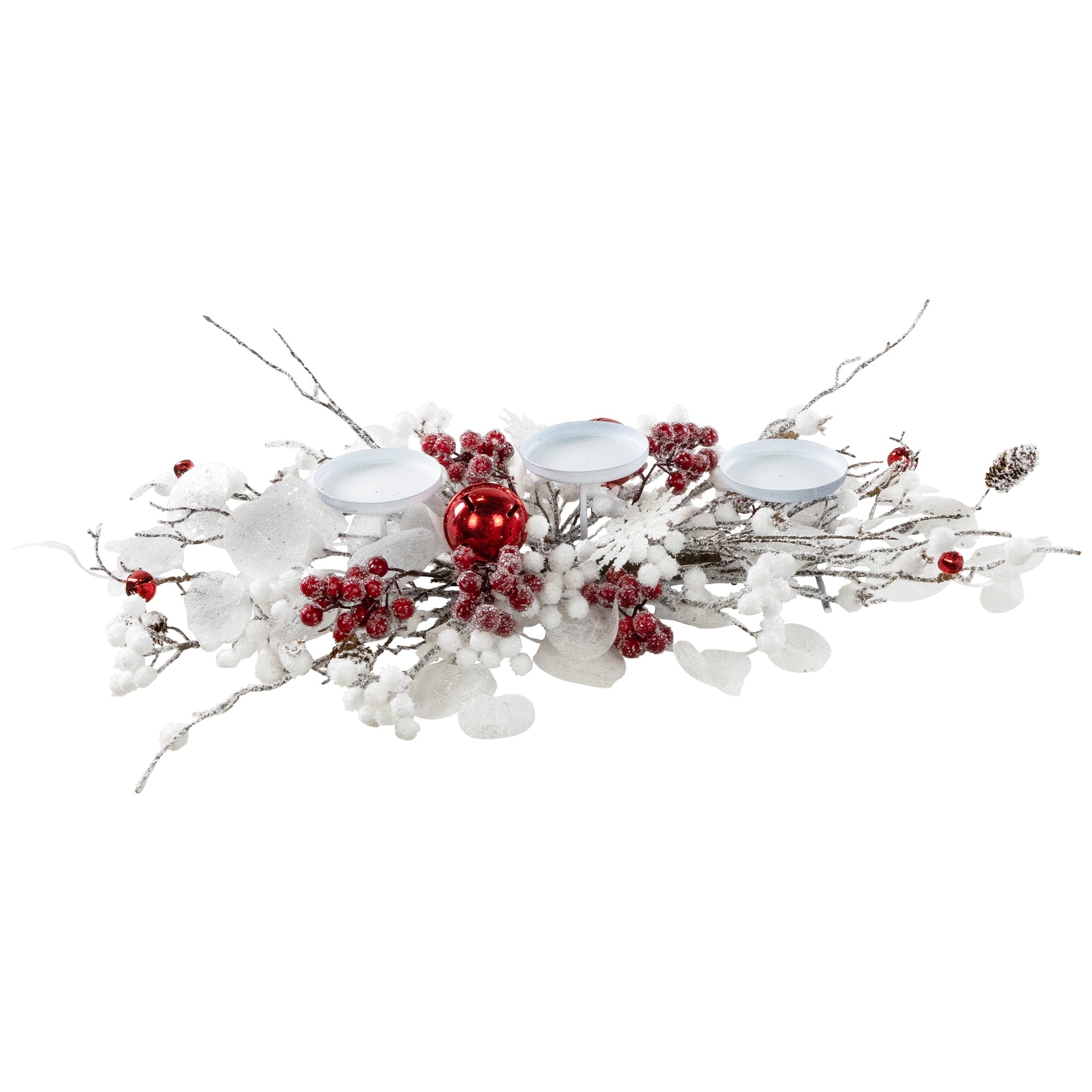 Northlight Berries and Snowflakes Christmas Pillar Candle Holder - 24" - Red and White
