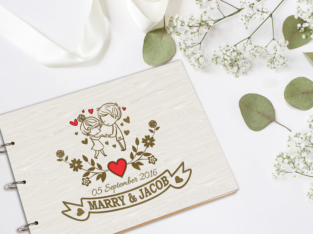 Darling Souvenir Personalized Engraved Laser Cut Wedding Guest Book Wooden Cover Sign-in Book Registry Guestbook Scrapbook-MK