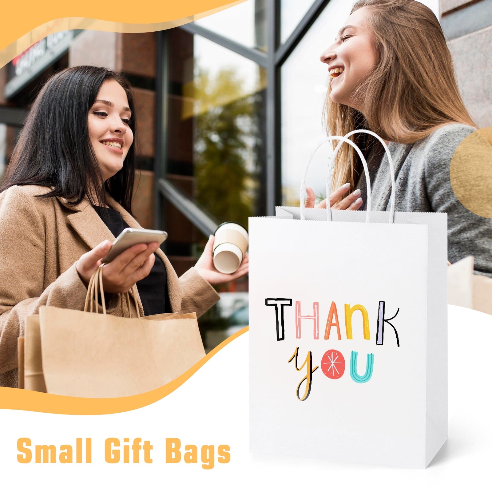 BagDream 100Pcs Paper Gift Bags 8x4.25x10.5 White Kraft Paper Bags with Handles Shopping Bags Bulk Medium Size for Wedding, Mother's Day, Baby Show and Birthday