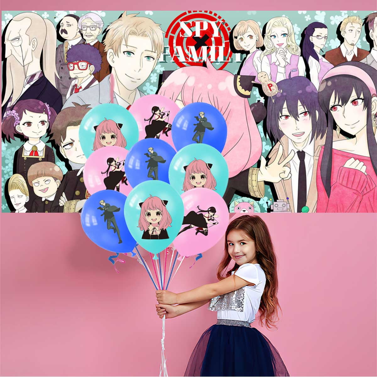 Spy family Party Supplies Cake Topper Decor Banner Backdrop Tableware Balloons Birthday Decorations