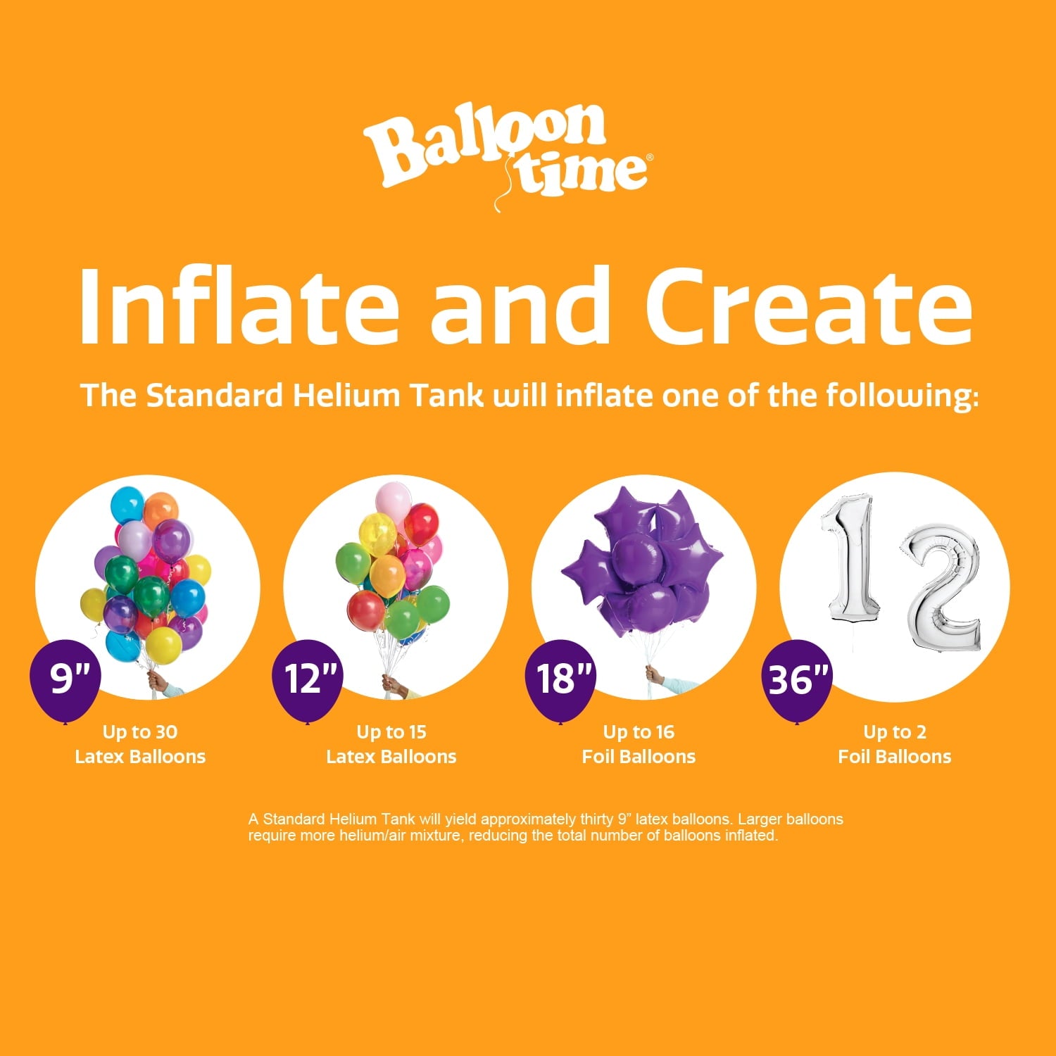 Balloon Time 9.5in Standard Helium Tank Kit (Includes 30 Assorted Latex Balloons and White Ribbon)