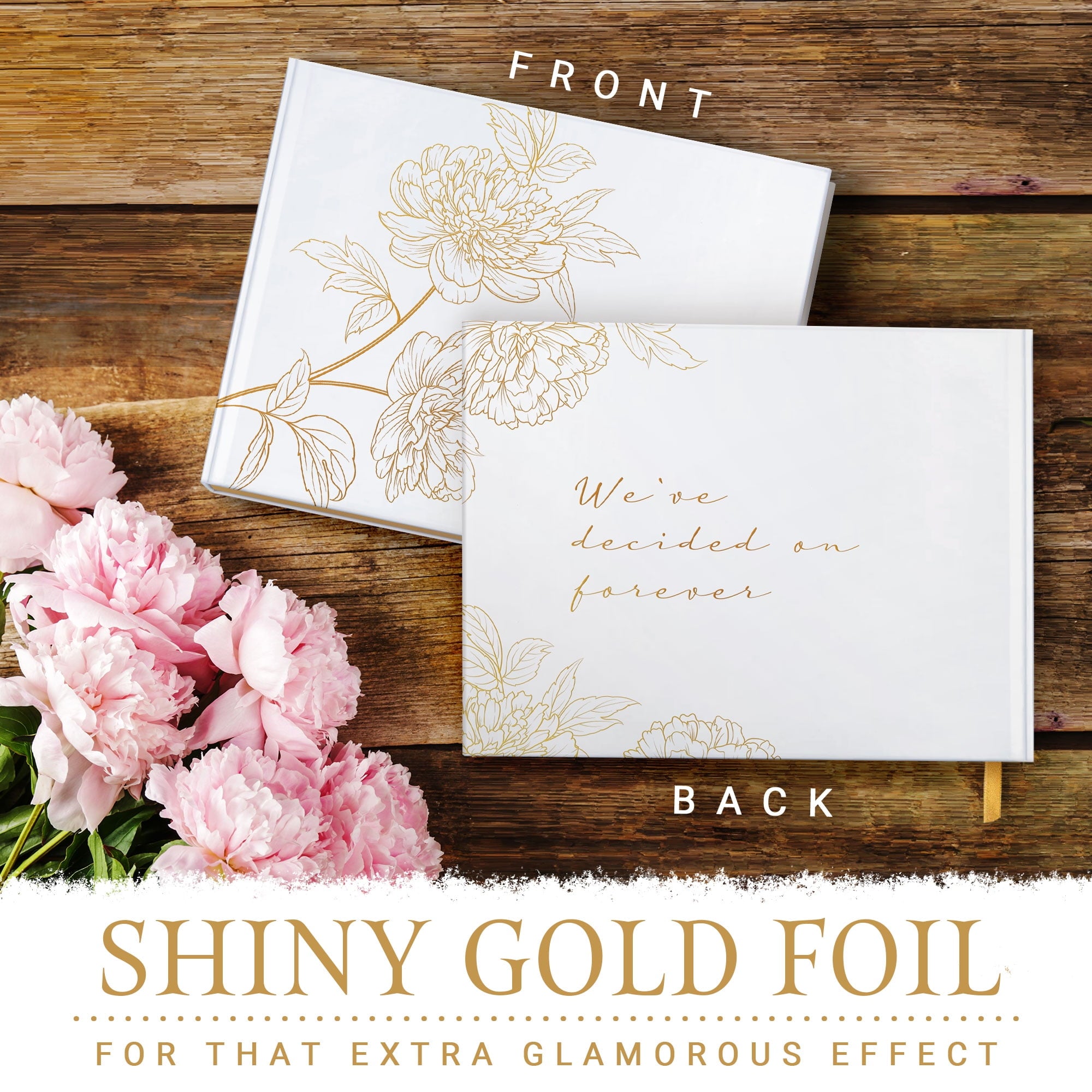 Lovely J Dragonfly Gold Stamped Floral Wedding Guest Book with Pen