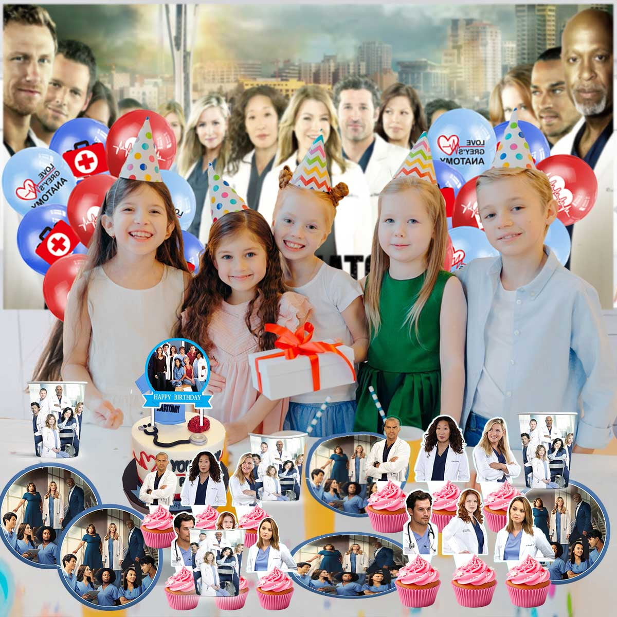 Grey's Anatomy Plates Balloons Party Supplies Plates Cake Toppers Decorations Banner Tableware Birthday Decor