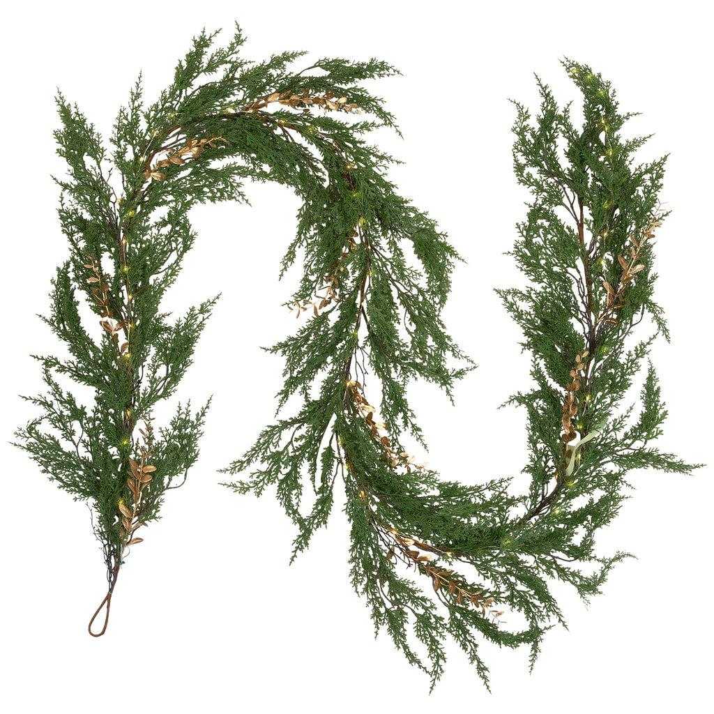 Northlight Real Touch™ Pre-Lit Cedar Pine Artificial Christmas Garland - 10' - Warm White LED