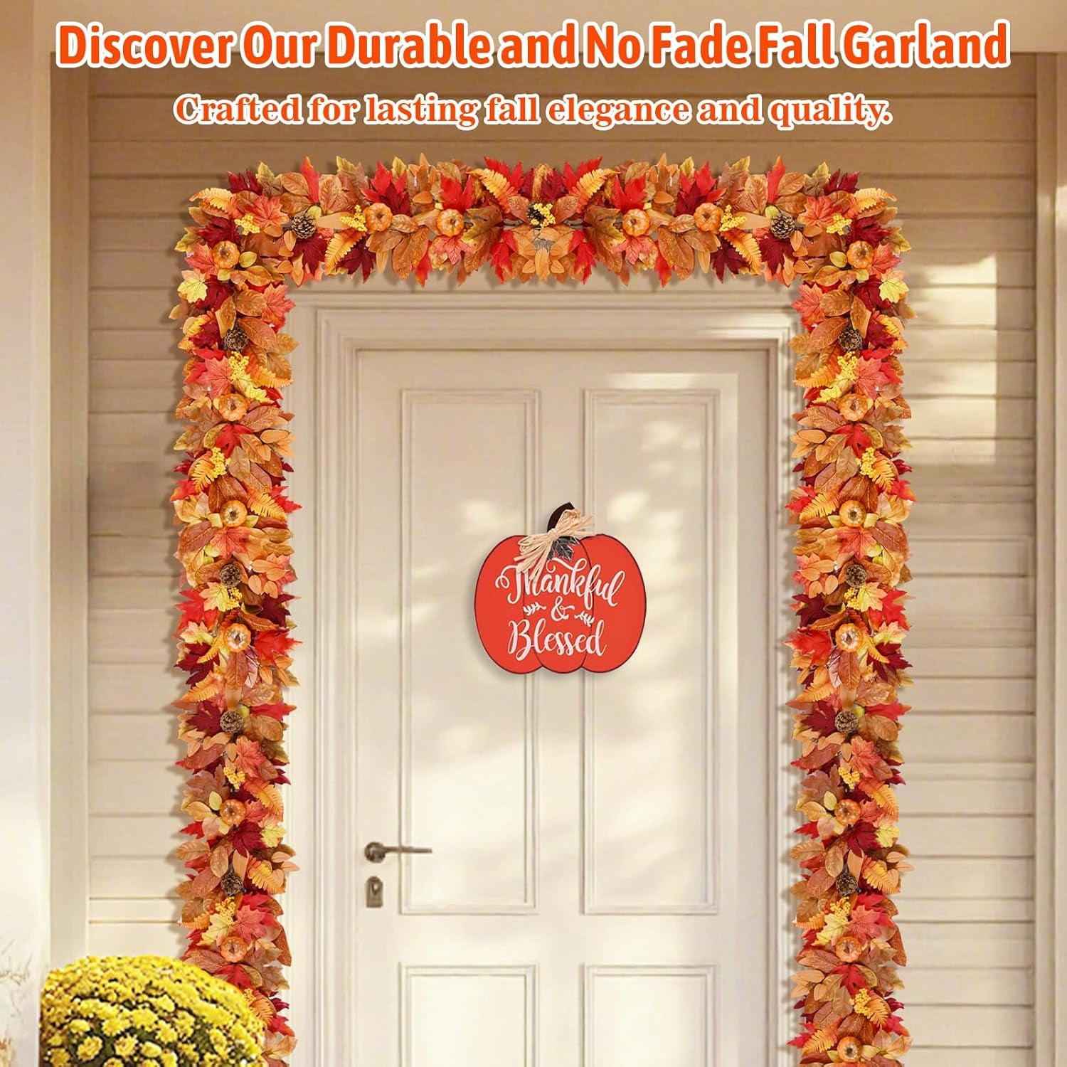 Lyacmy 6 FT Orange Fall Garland for Mantle Fall Decorations for Home, Pumpkins Maple Leaves Lighted Fall Garland for Home Fall Decor Outdoor Indoor