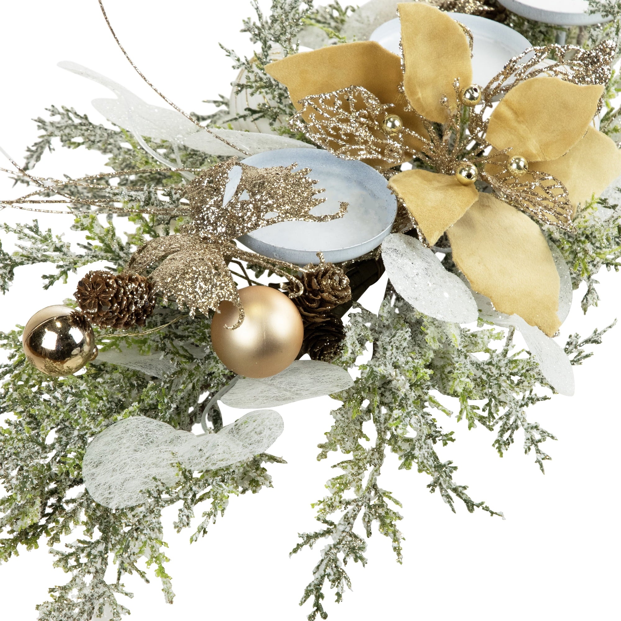 Northlight Glittered Poinsettia and Ornaments Christmas Pillar Candle Holder - 24"