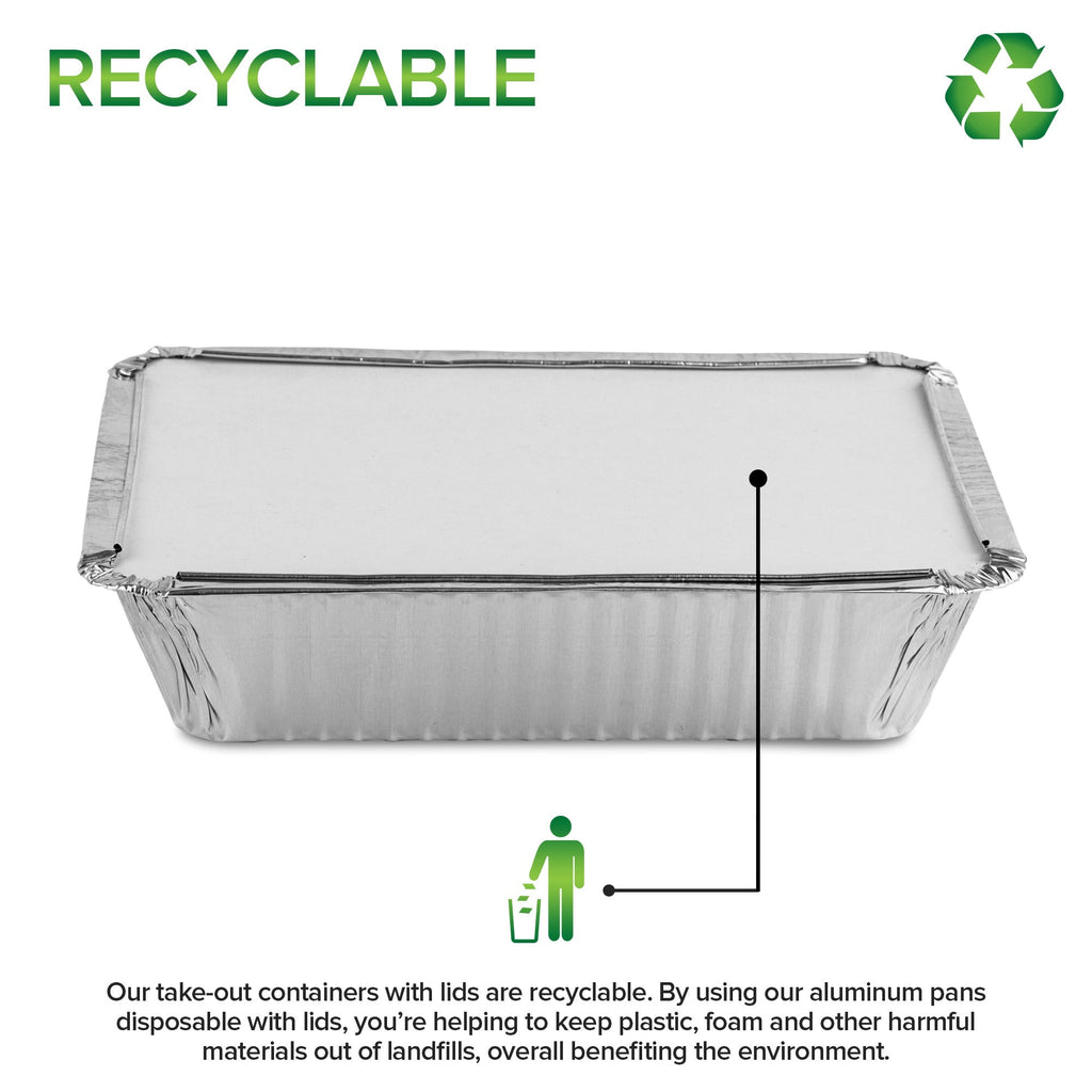 2 Lb Small Aluminum Pans with Lids (100 Pack) Foil Pan + Cardboard Lid, Disposable Cookware, Takeout Trays with Lids - To Go Disposable Food Containers for Restaurants & Catering, Stock Your Home