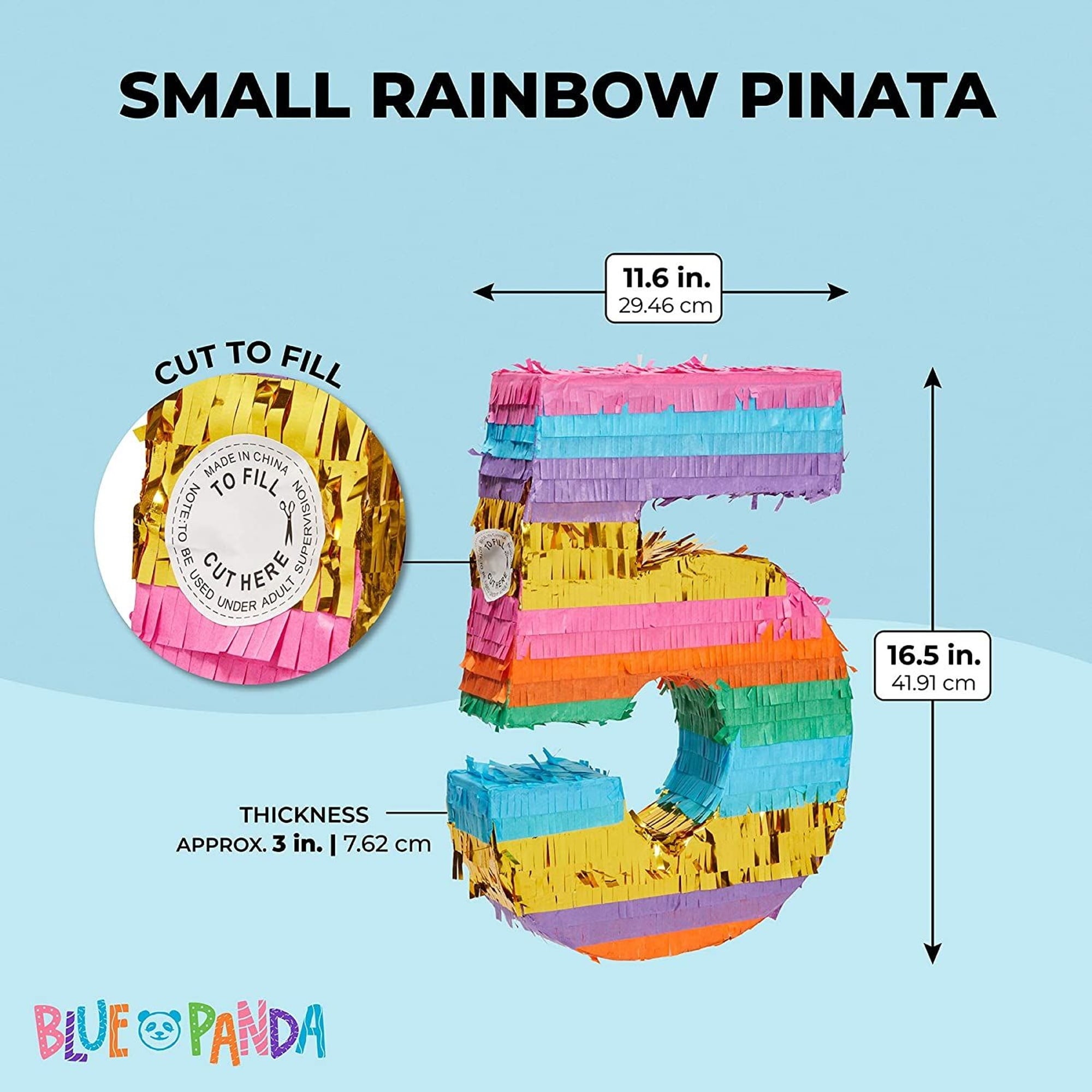BLUE PANDA Rainbow Number 5 Pinata for Kids Ages 3-14 Birthday Party Decoration, Fiesta, Cinco de Mayo Celebration, Small (12 x 16.5 x 3 In)