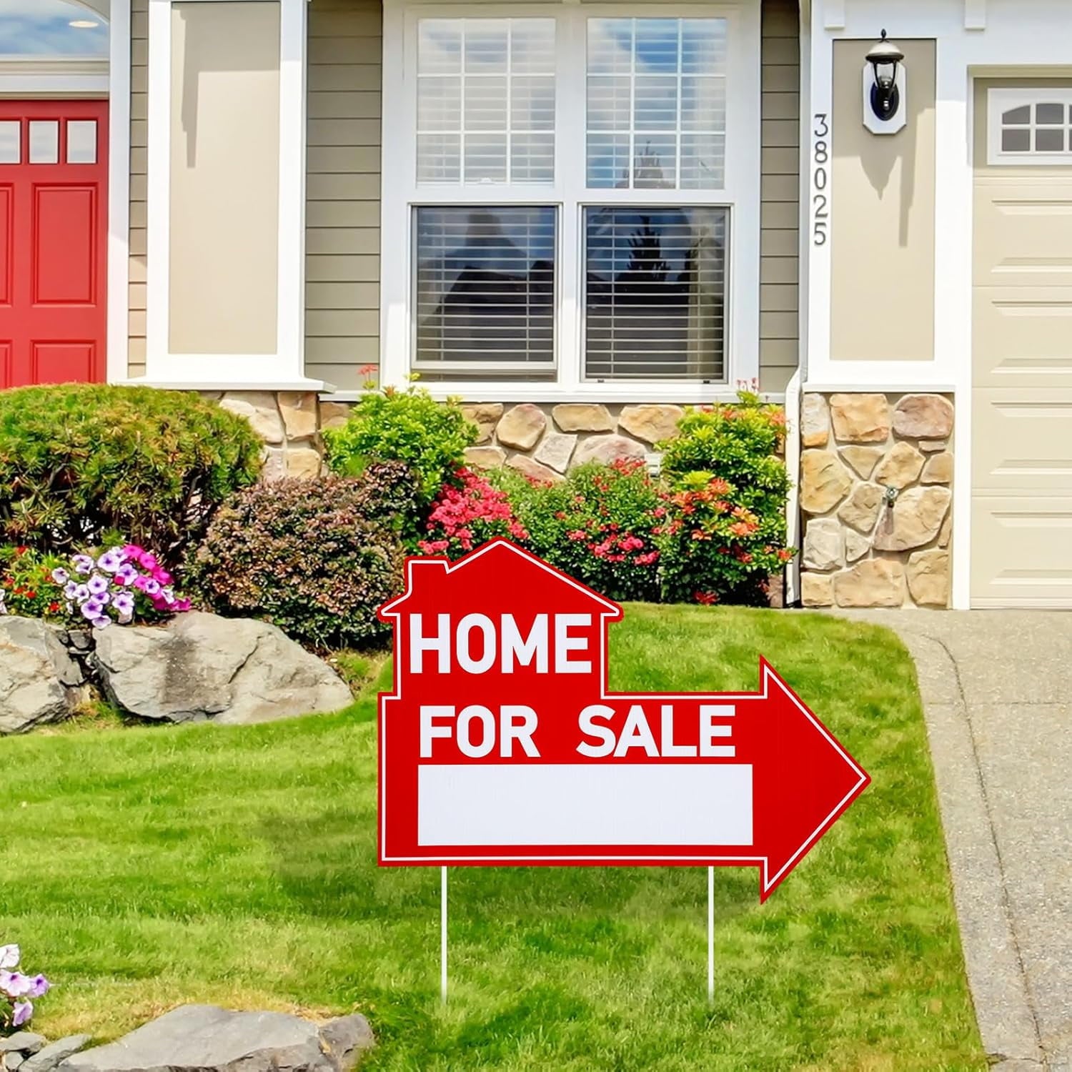 6 Pcs Home for Sale Signs with Stakes 12 x 16 Inch Double Sided for Sale by Owner Yard Sign Directional Arrow Estate Sale Signs for Real Estate Lawn Garden Yard(Home for Sale)