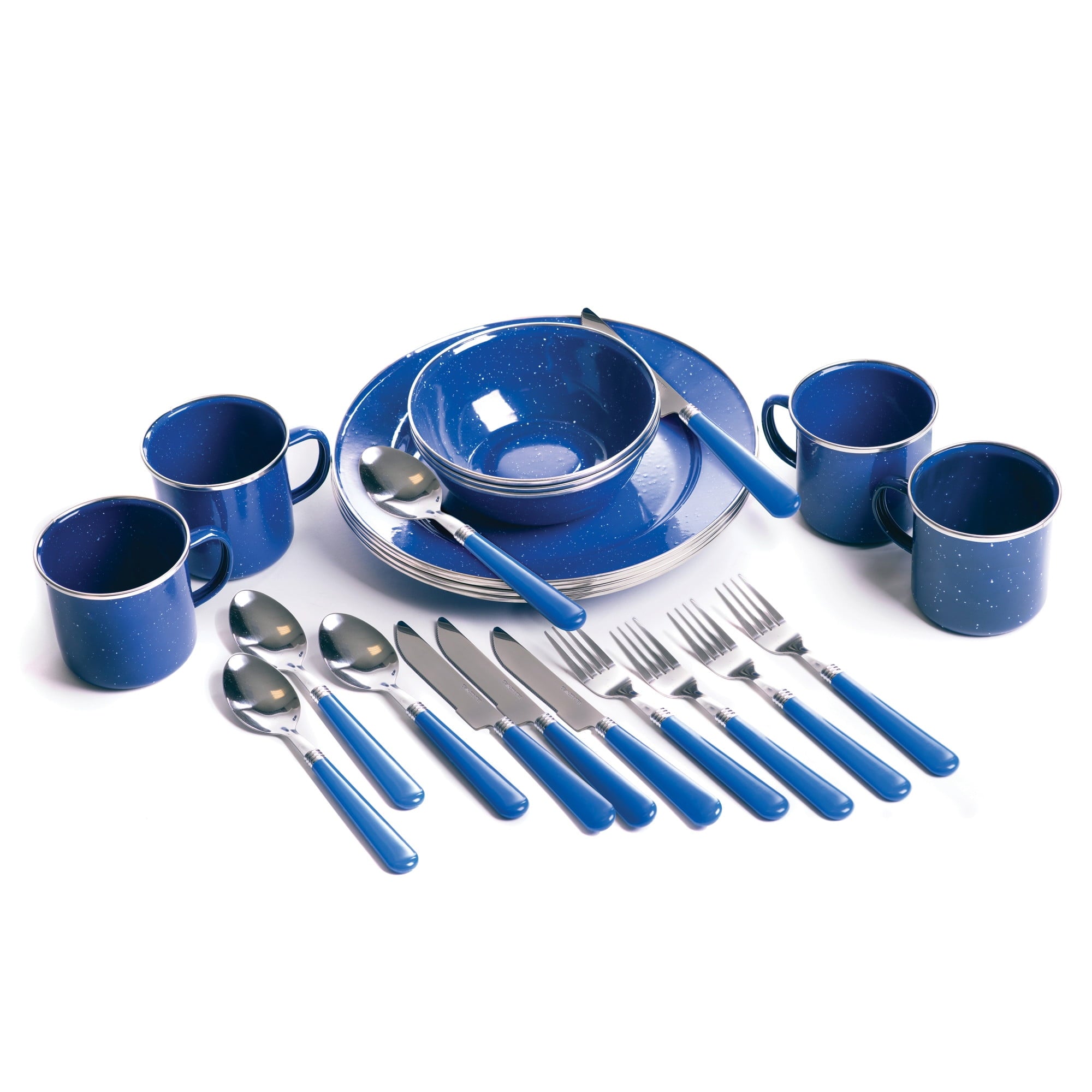Stansport Deluxe 24-Piece Enamel Tableware Set - Blue