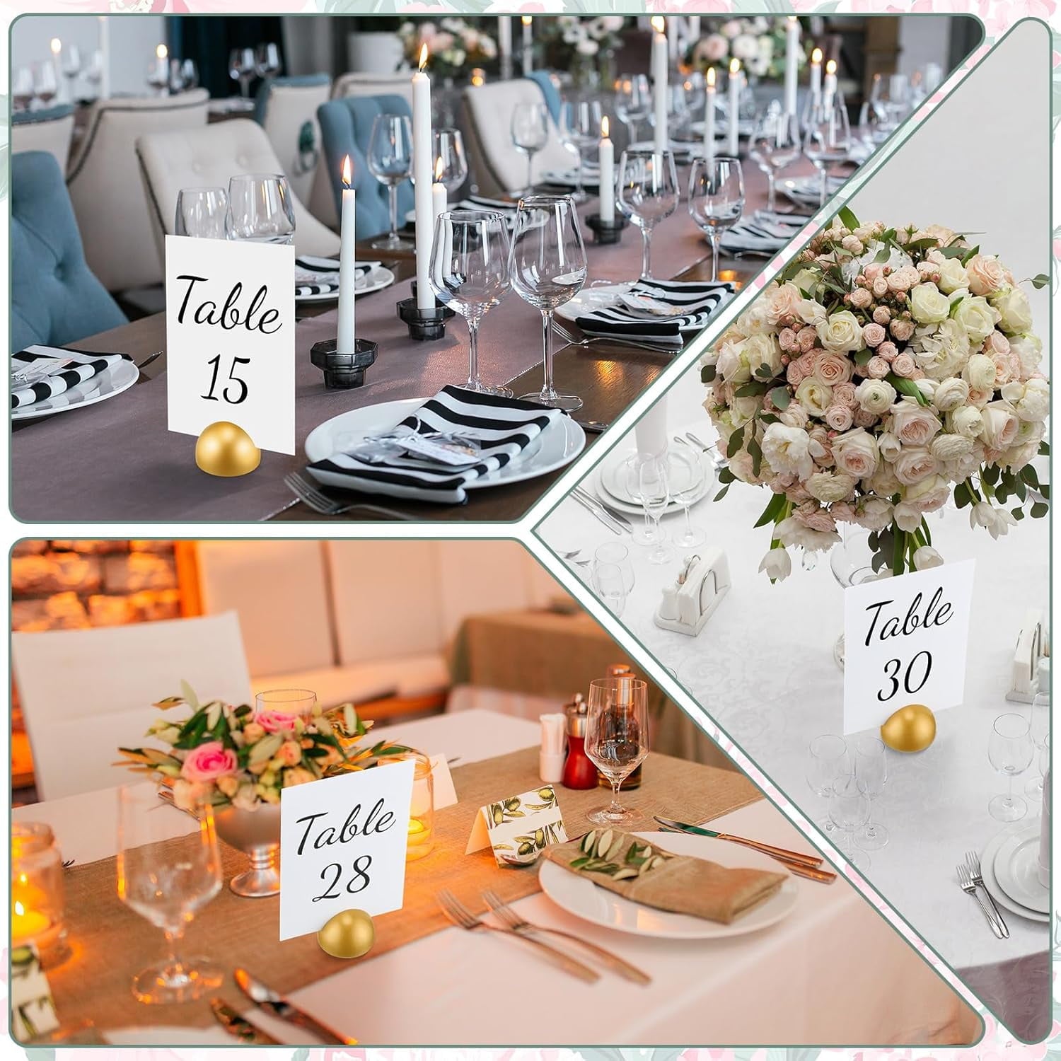 50 Pcs Wooden Wedding Table Number Stands Holder, Gold Table Sign Holder - Reusable Place Card Holder for Reception, Birthday Banquet Decor