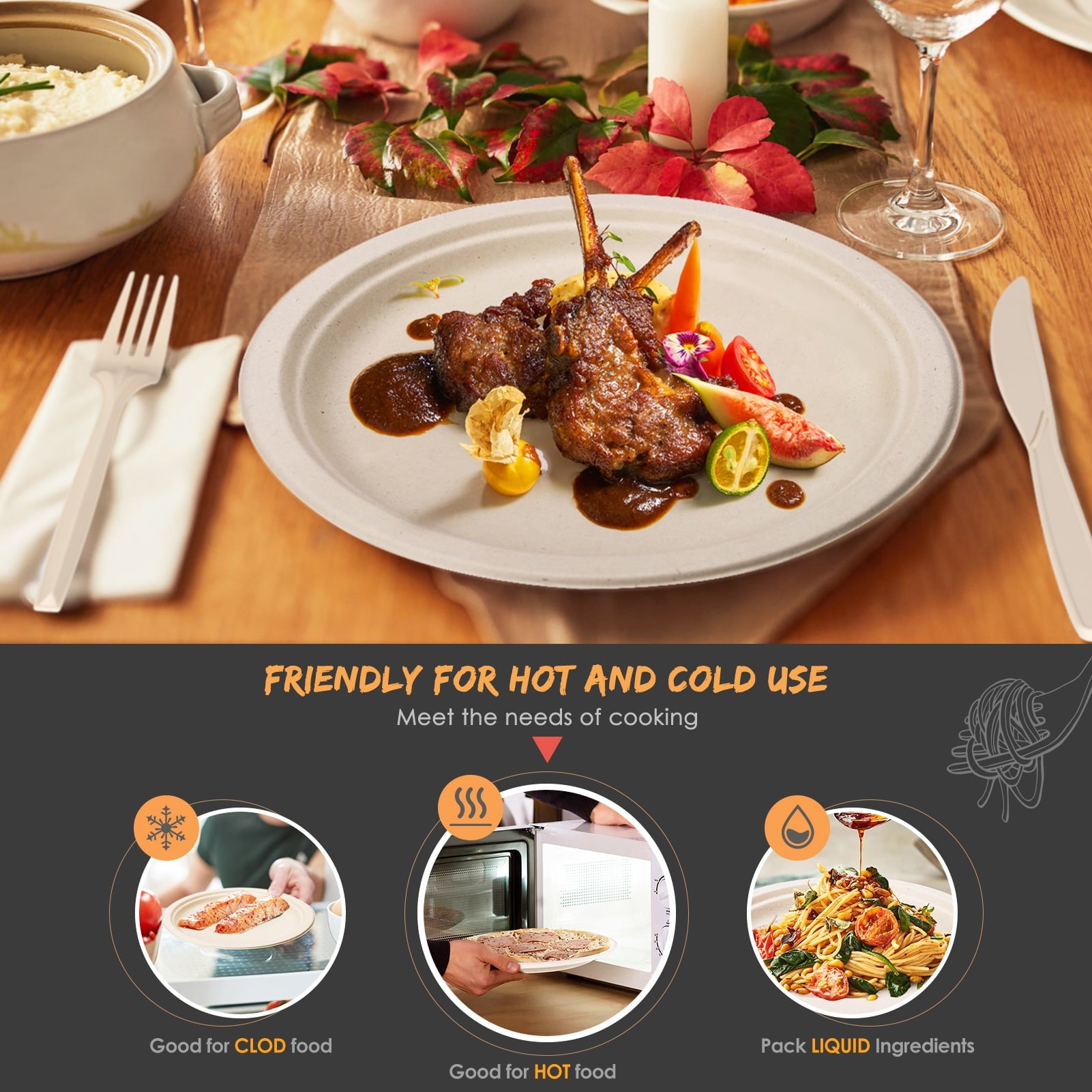 250pcs Disposable Paper Plates Set, Compostable Party Supplies, Biodegradable Dinnerware Include Paper Plates, Cocktail Napkins, Utensils for Party, Picnic, 50 Each