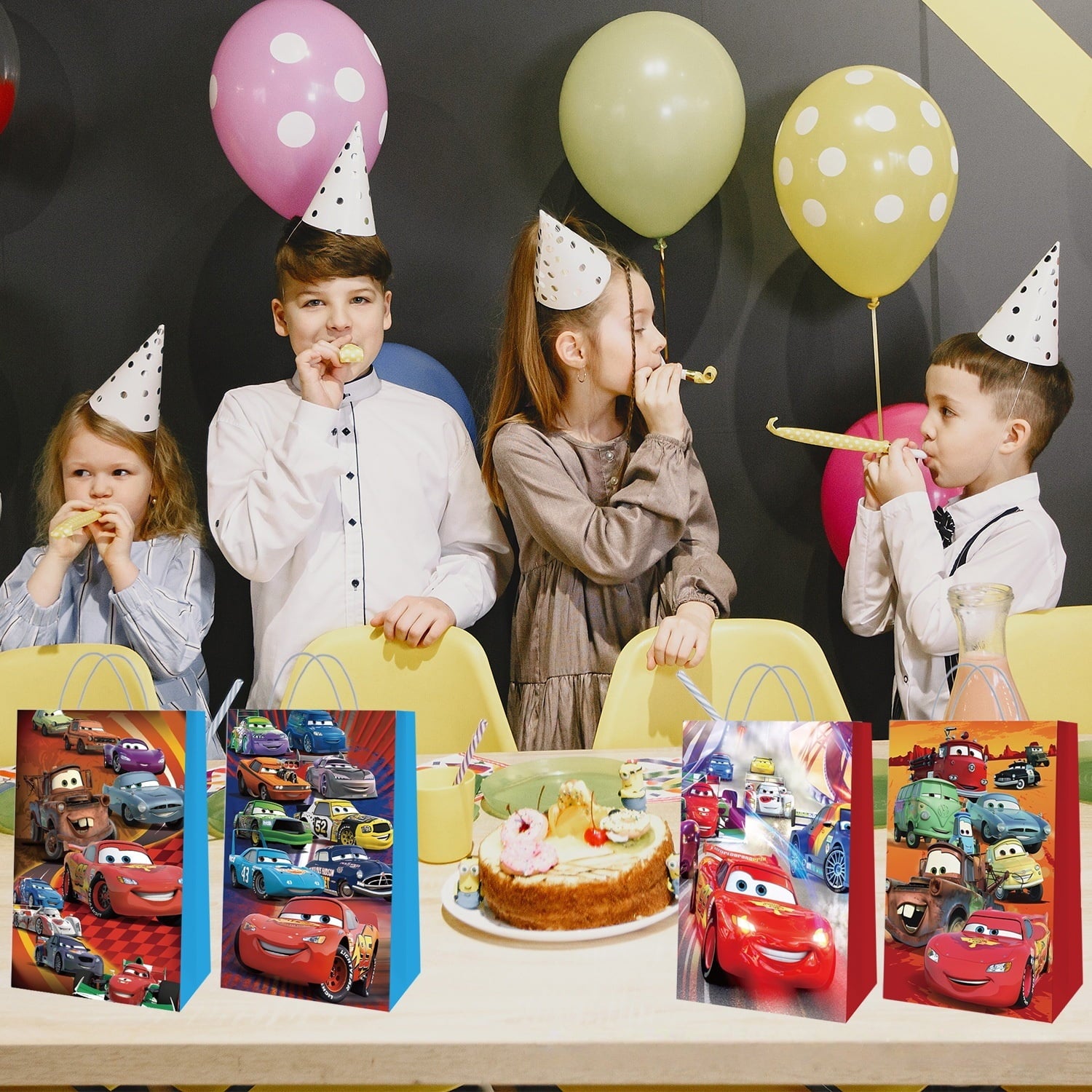 24 Pcs Cars Cartoon Party Gift Bags, Birthday party bags, Cartoon candy bags, Party Supplies（8.26"×5.9"×3.15"）