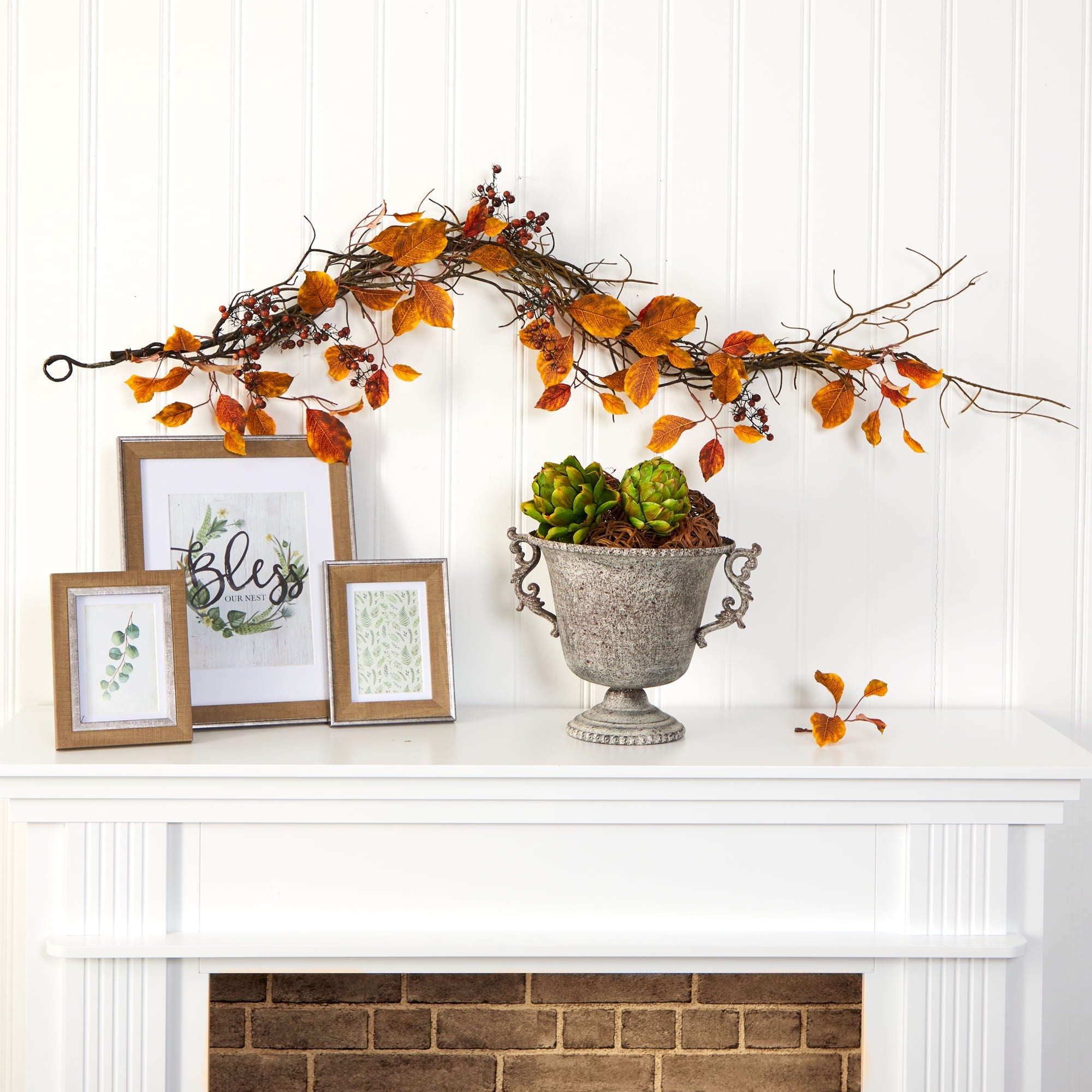 Nearly Natural Fall Foliage Berries Twig Floral Garland, 48" (Multi-color)
