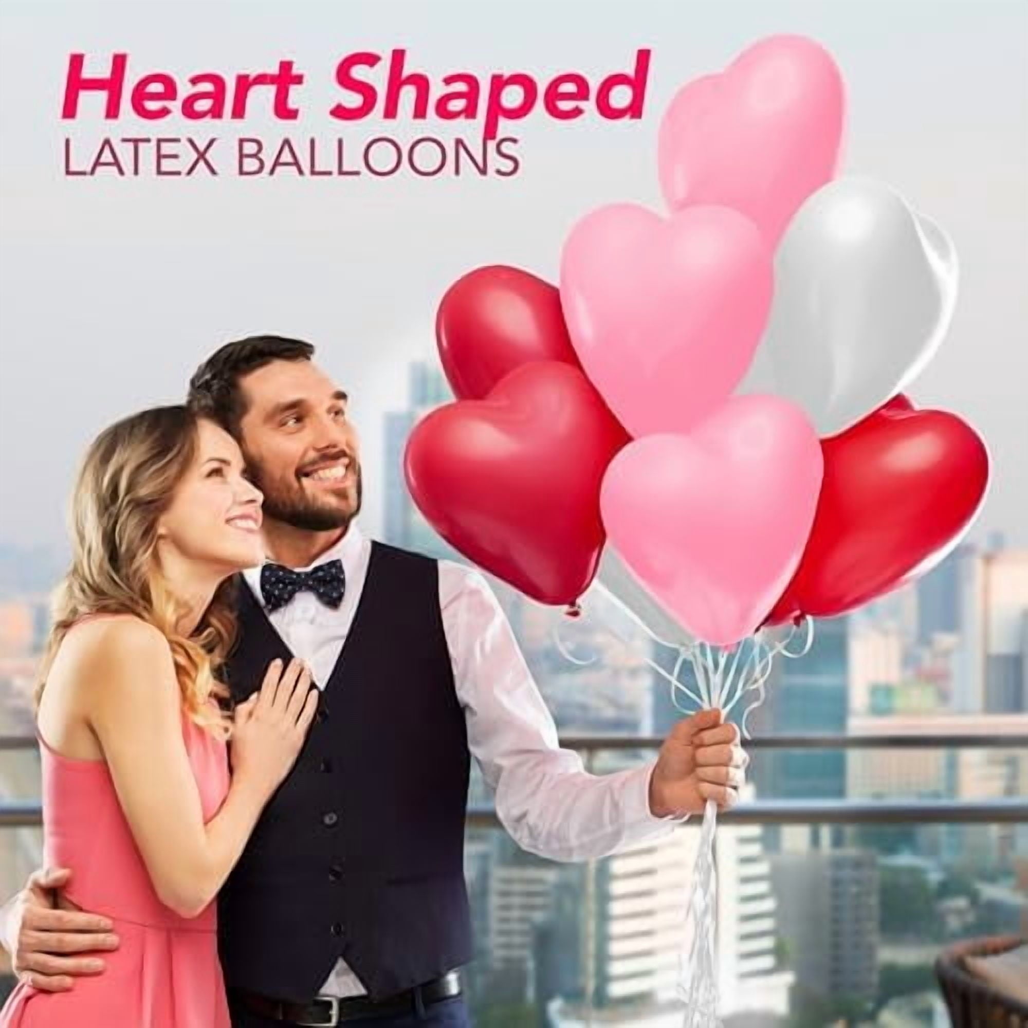36 Pack Latex Heart Shaped Balloons 10 inch With Ribbon - Pink White Red Heart Balloons, Valentines Day Balloons, for Marriage Proposal & Valentines Day Decorations & Wedding Party