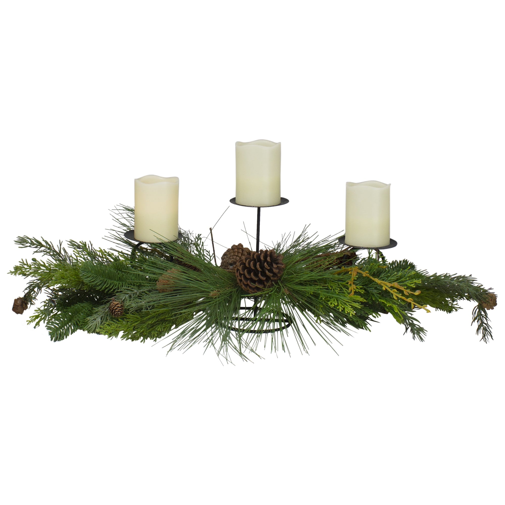 Northlight 32" Brown and Green Artificial Pine Cone and Pine Needle Christmas Candle Holder
