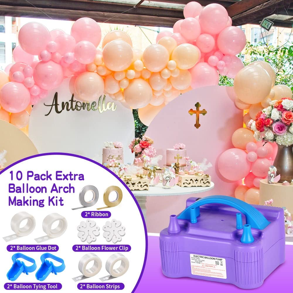 Balloon Pump Electric Dual Nozzle Air Inflator Blower Machine with 10 Pack Balloon Arch Making Kit for Party Event Decoration