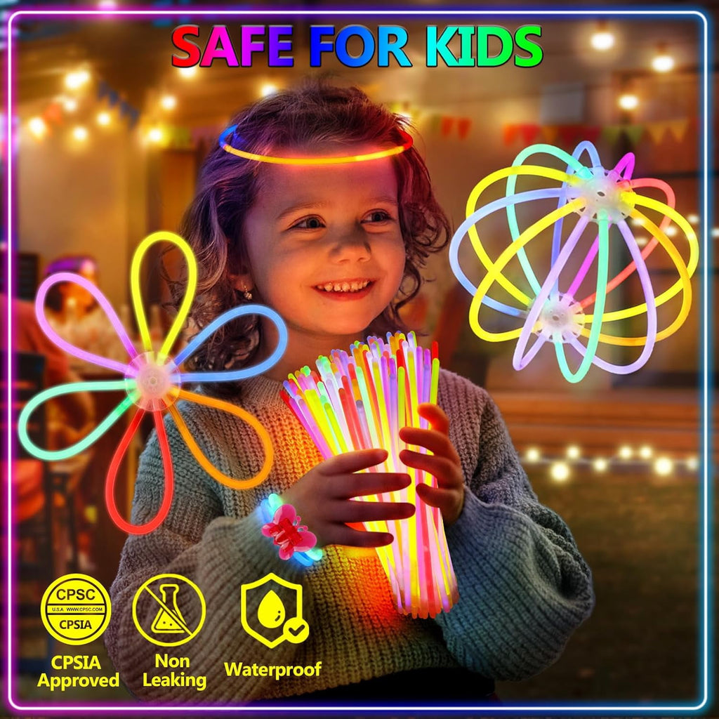 250 Pcs Glow in the Dark Party Supplies for Kids Adults, Light Up Favors with Rings, Glow Sticks DIY Glow Necklaces Bracelets Glass Hair band, Neon Party Supplies