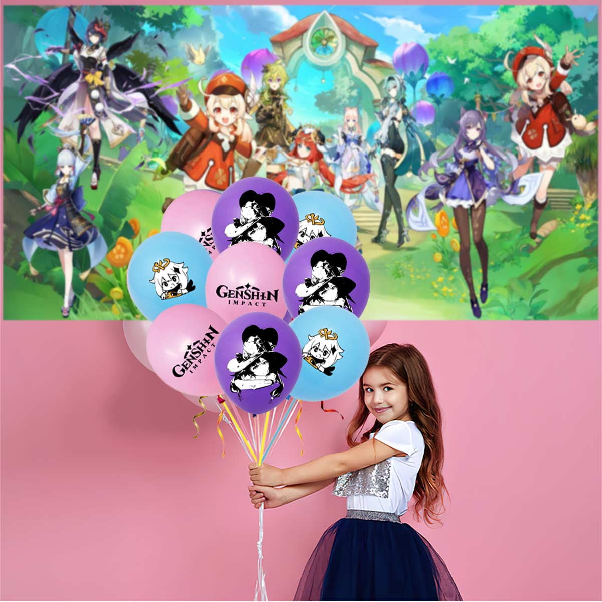Genshin Impact Party Supplies Cake Topper Decor Banner Backdrop Tableware Balloons Birthday Decorations