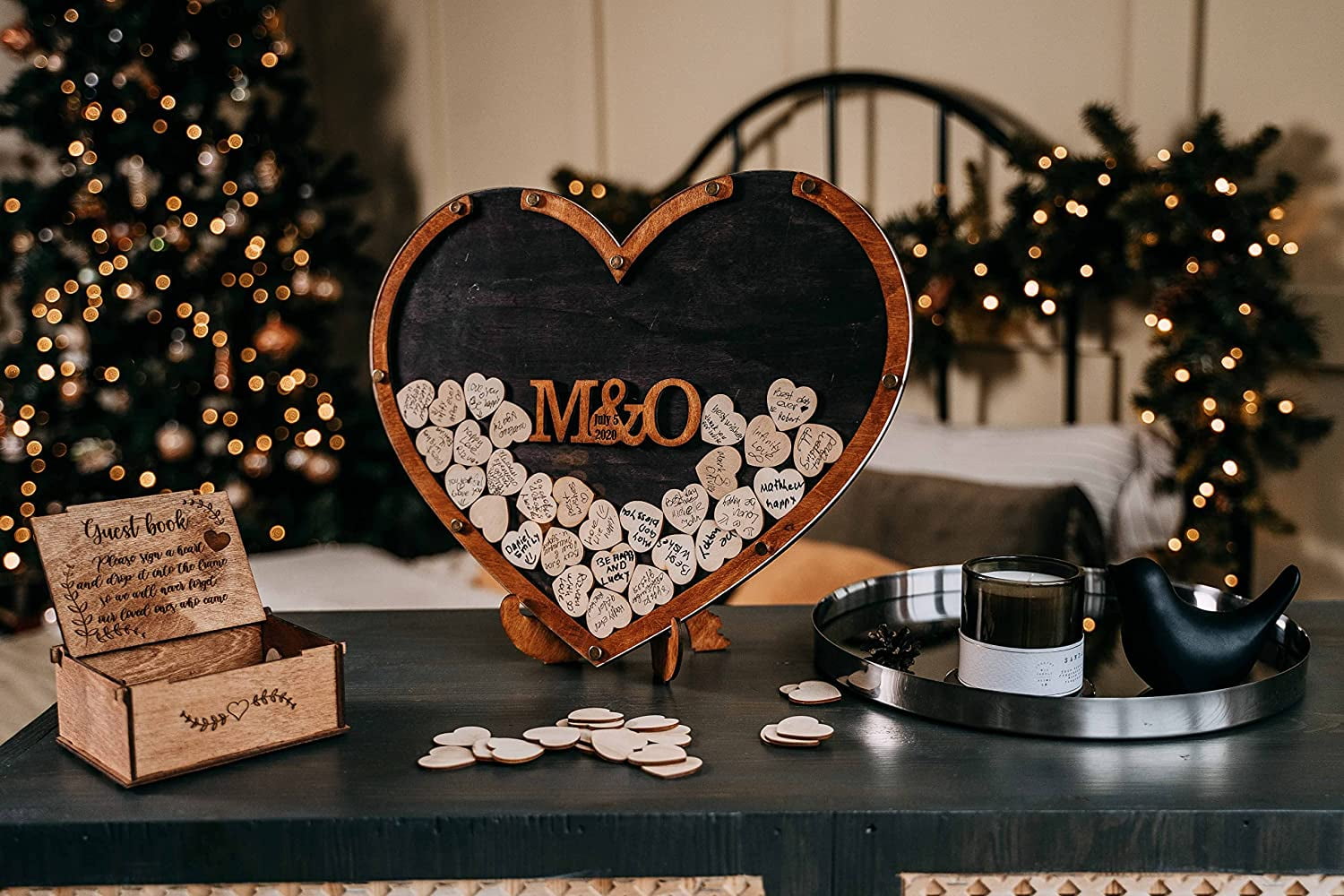 Rustic Wedding Guest Book, Heart Drop Guest Book, Personalized Wedding Guest Book Alternative, Heart Frame Wedding Guest Book, Guest Book Sign, Wedding Decor, Wooden Drop Box (ebony)