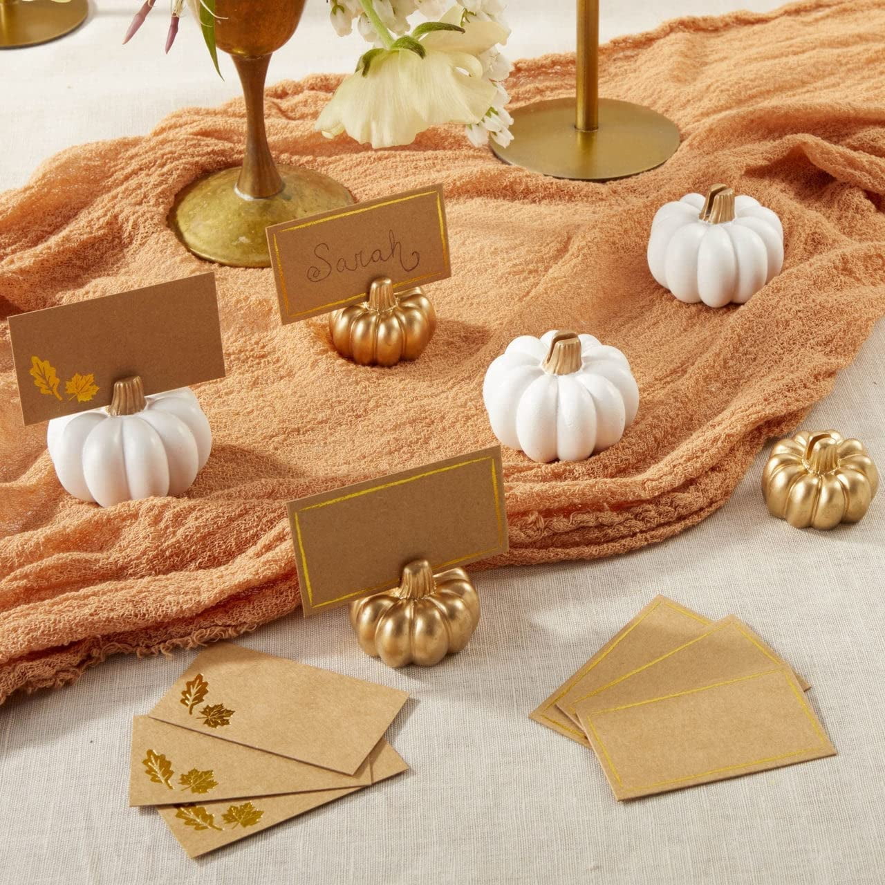 Kate Aspen Place Card Holders (Place Cards Included) - Set of 12 - Table Number Holder for Weddings, White Pumpkin Photo Holder for Table Assignments at Bridal Showers or Anniversaries