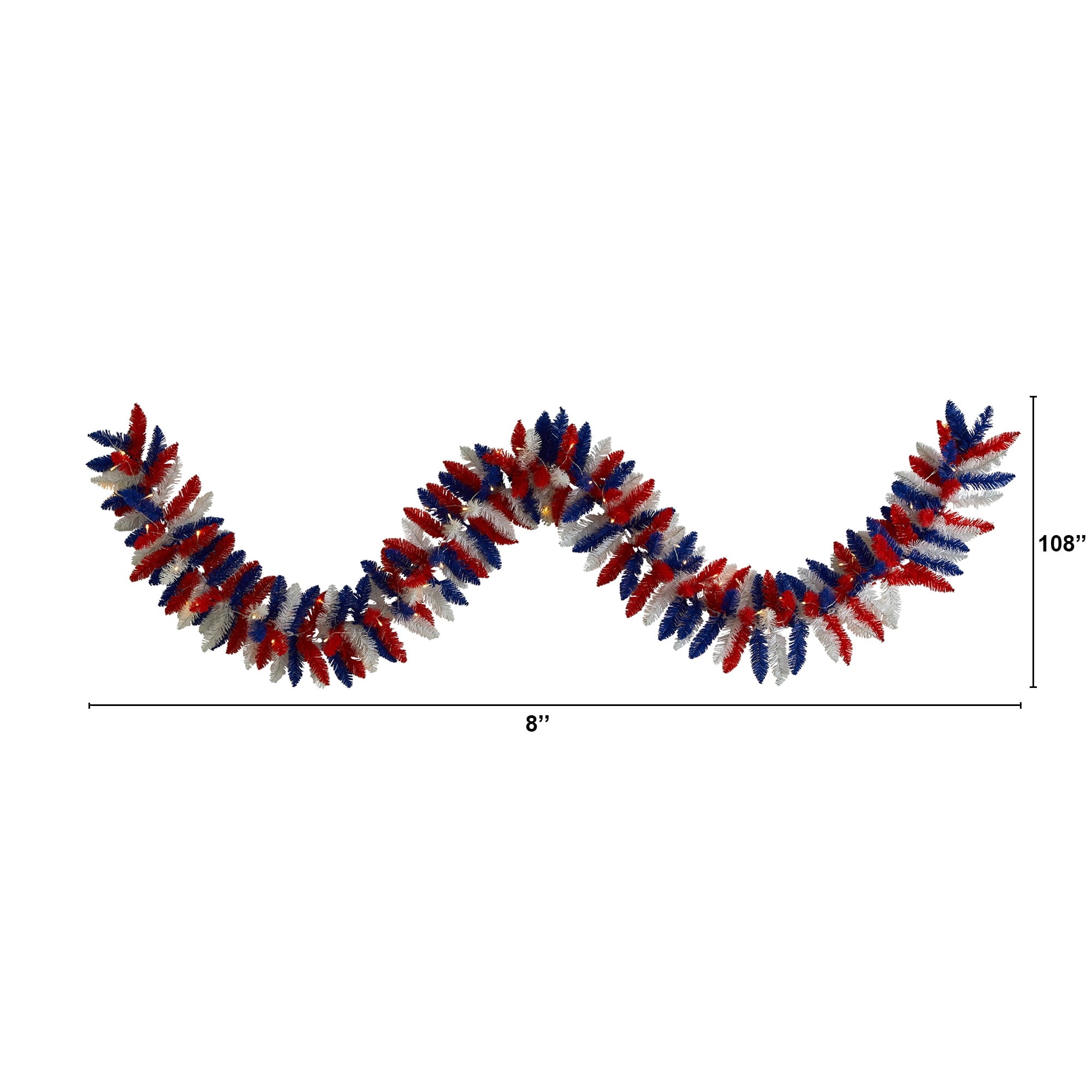 Nearly Natural Patriotic Full Prelit Battery Operated Garland, 108" (Assorted Colors)