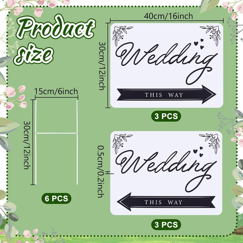 1set PP Plastic Wedding This Way Arrow Sign with Stake For Reception Outdoor Parking Rectangle White 400.5x300.5x4mm