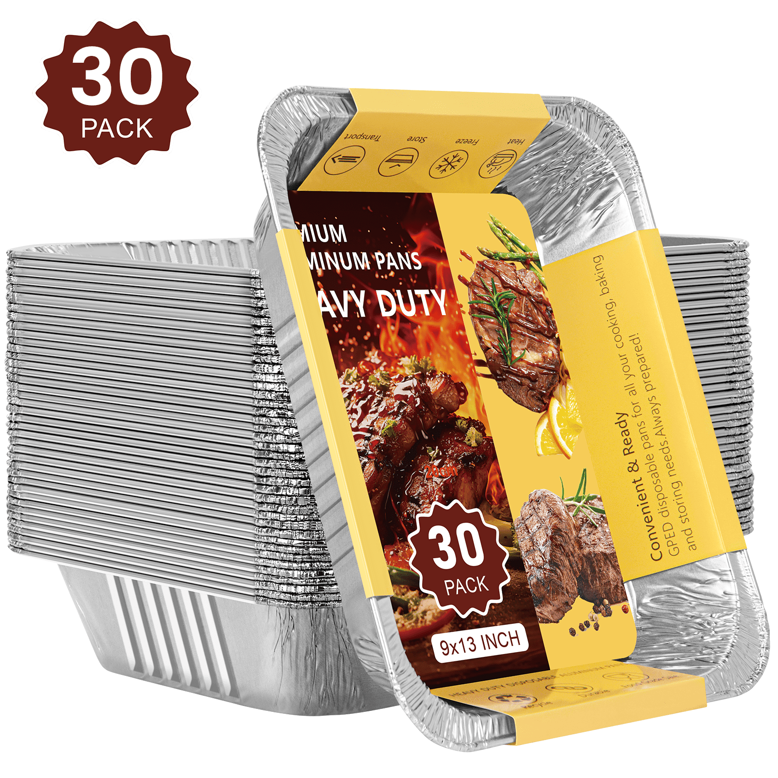 GPED 9x13 Aluminum Foil Pans, 12 pcs Disposable Foil Pans Set With Lids, Half Steam Loaf Deep Tin Foil for Baking, Cooking, Heating, Storing and Food Prepping, Disposable Table Pans