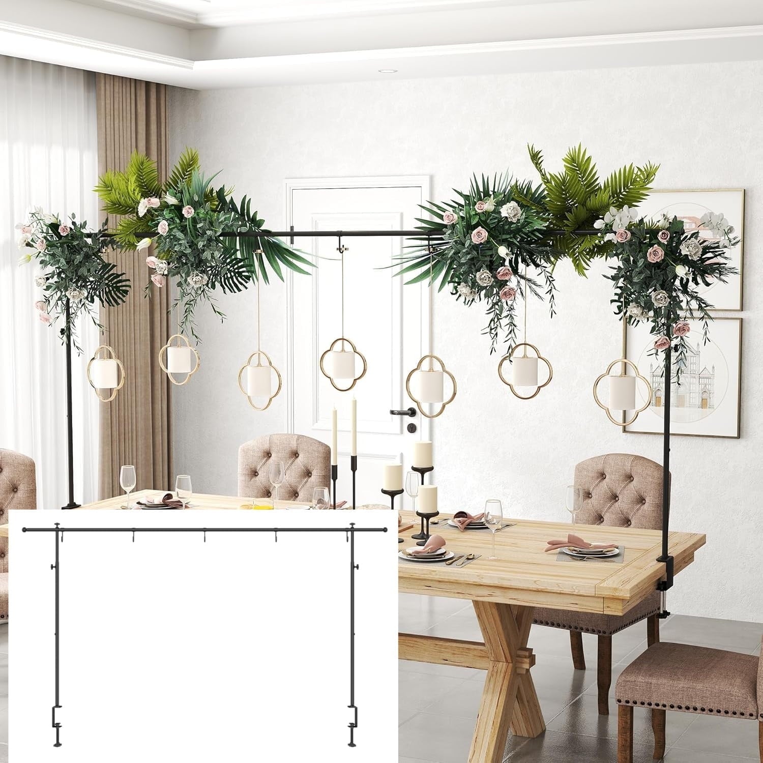 AIWFL Black Table Arch Stand for Wedding Decoration, Adjustable 29.1"-40.7" Tall Over The Table Rod Stand for Party Centerpiece Birthday Decoration, 0.8"-98" Length