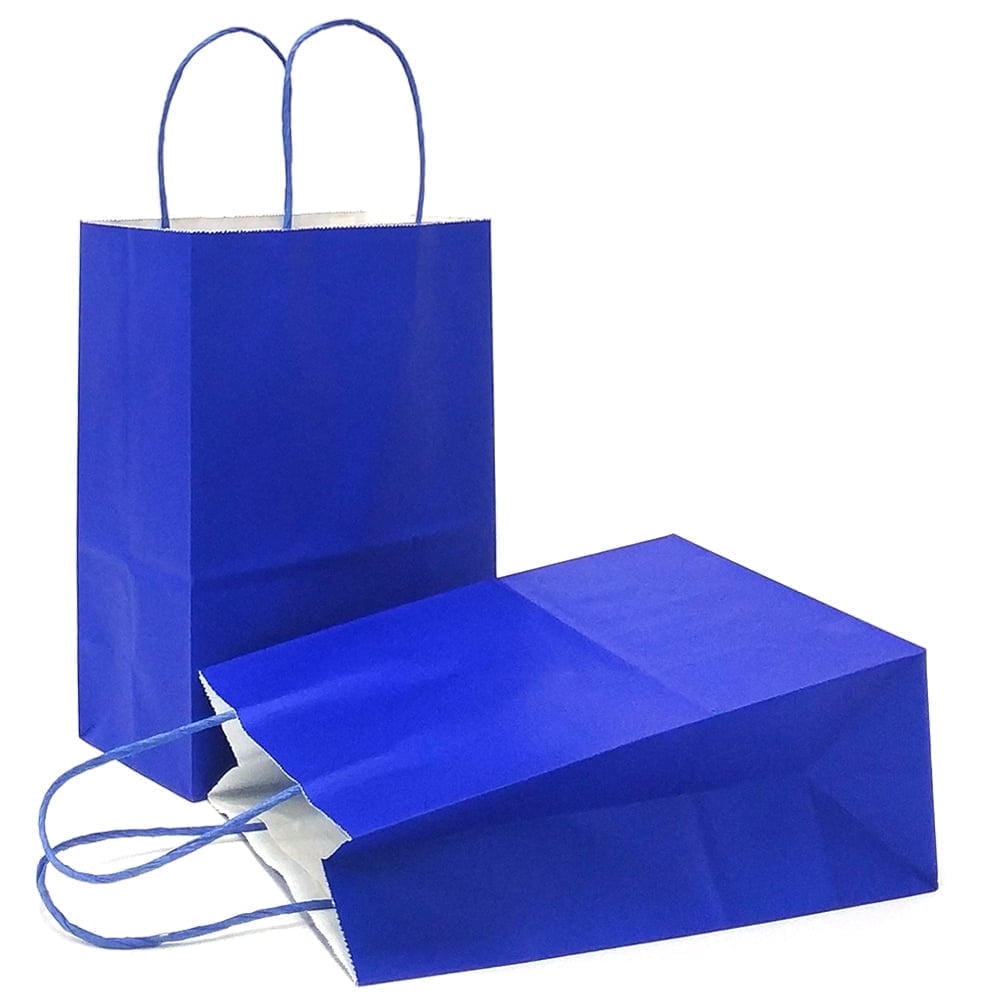 AZOWA Navy Gift Bags Small Kraft Paper Bags with Handles (5 x 3.1 x 8.2 in, Navy Blue Color, 50 Pcs)
